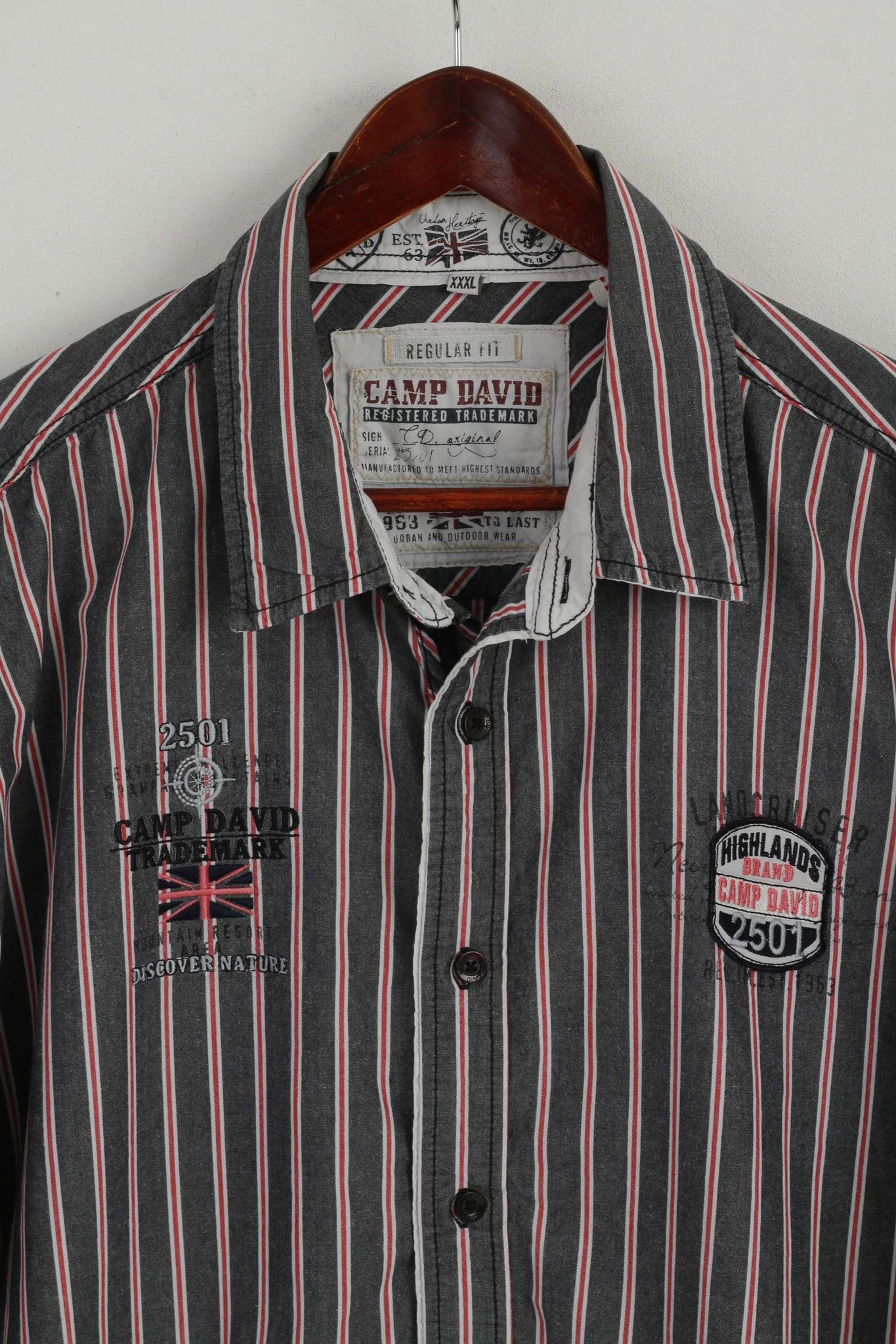 Camp David Camp David Men 3XL Casual Shirt Grey Striped Discover 3938 Size US XXL / EU 58 / 5 - 2 Thumbnail