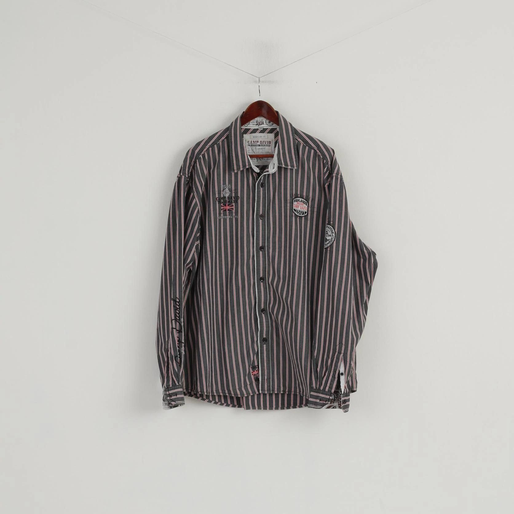 Camp David Camp David Men 3XL Casual Shirt Grey Striped Discover 3938 Size US XXL / EU 58 / 5 - 1 Thumbnail
