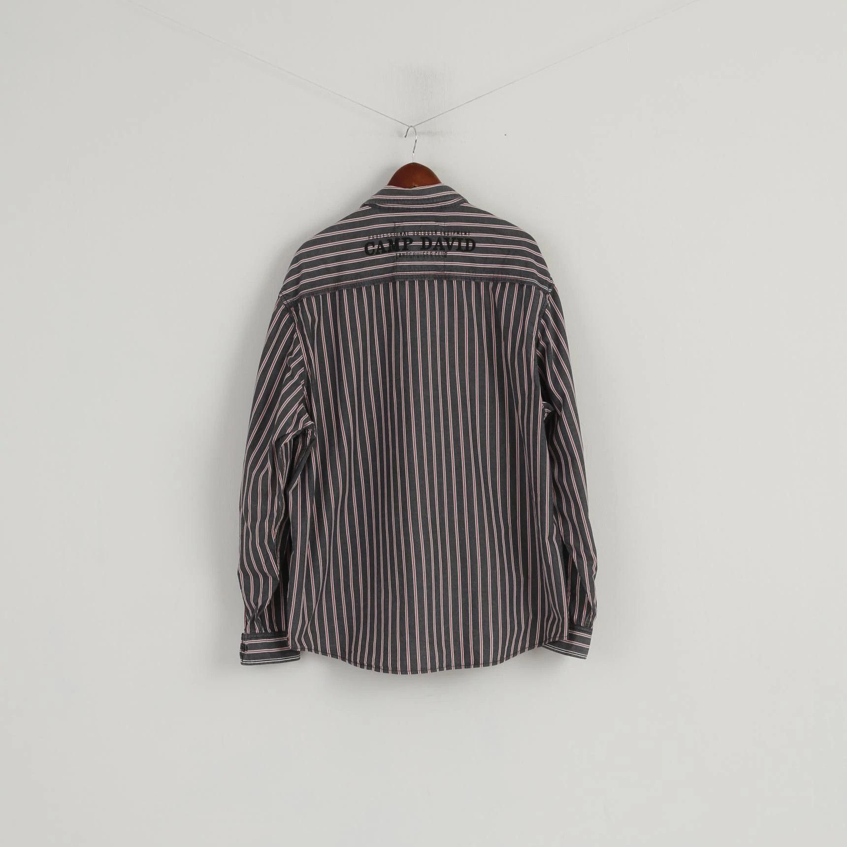 Camp David Camp David Men 3XL Casual Shirt Grey Striped Discover 3938 Size US XXL / EU 58 / 5 - 6 Thumbnail