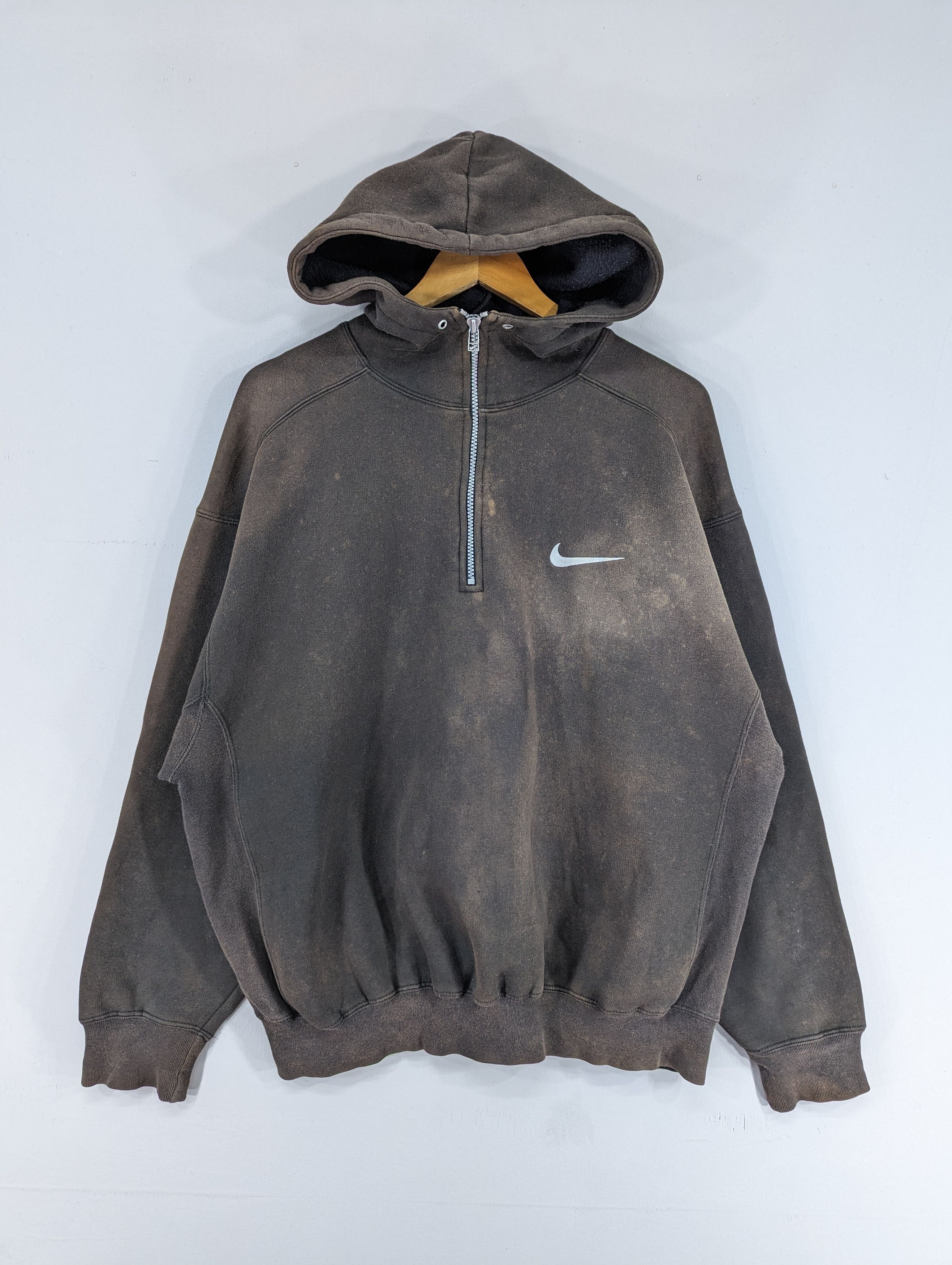 image of 90's Nike Distressed Half Zipper Hoodie in Sun Faded Brown, Men's (Size Medium)