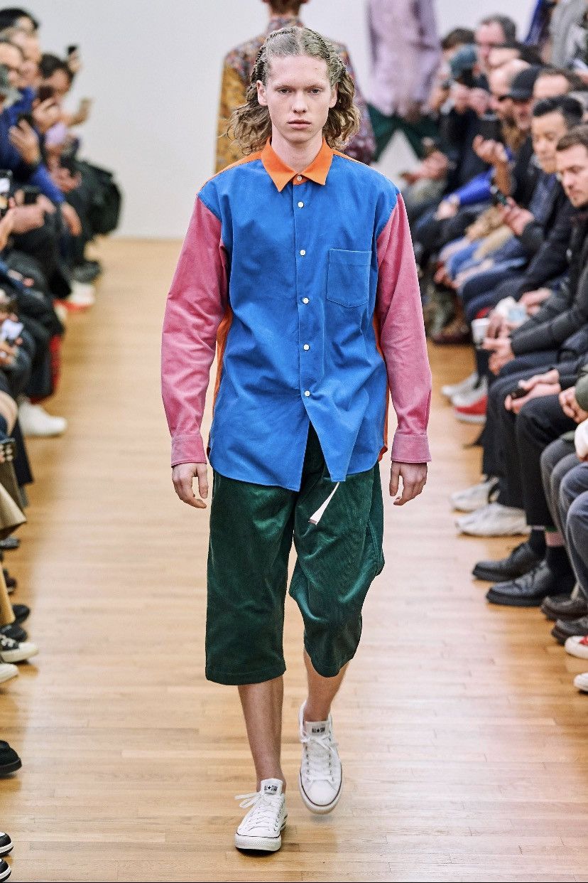 image of Comme Des Garcons x Comme Des Garcons Shirt Fall 2019 Green Corduroy Oversize Cropped Pants (Size 3
