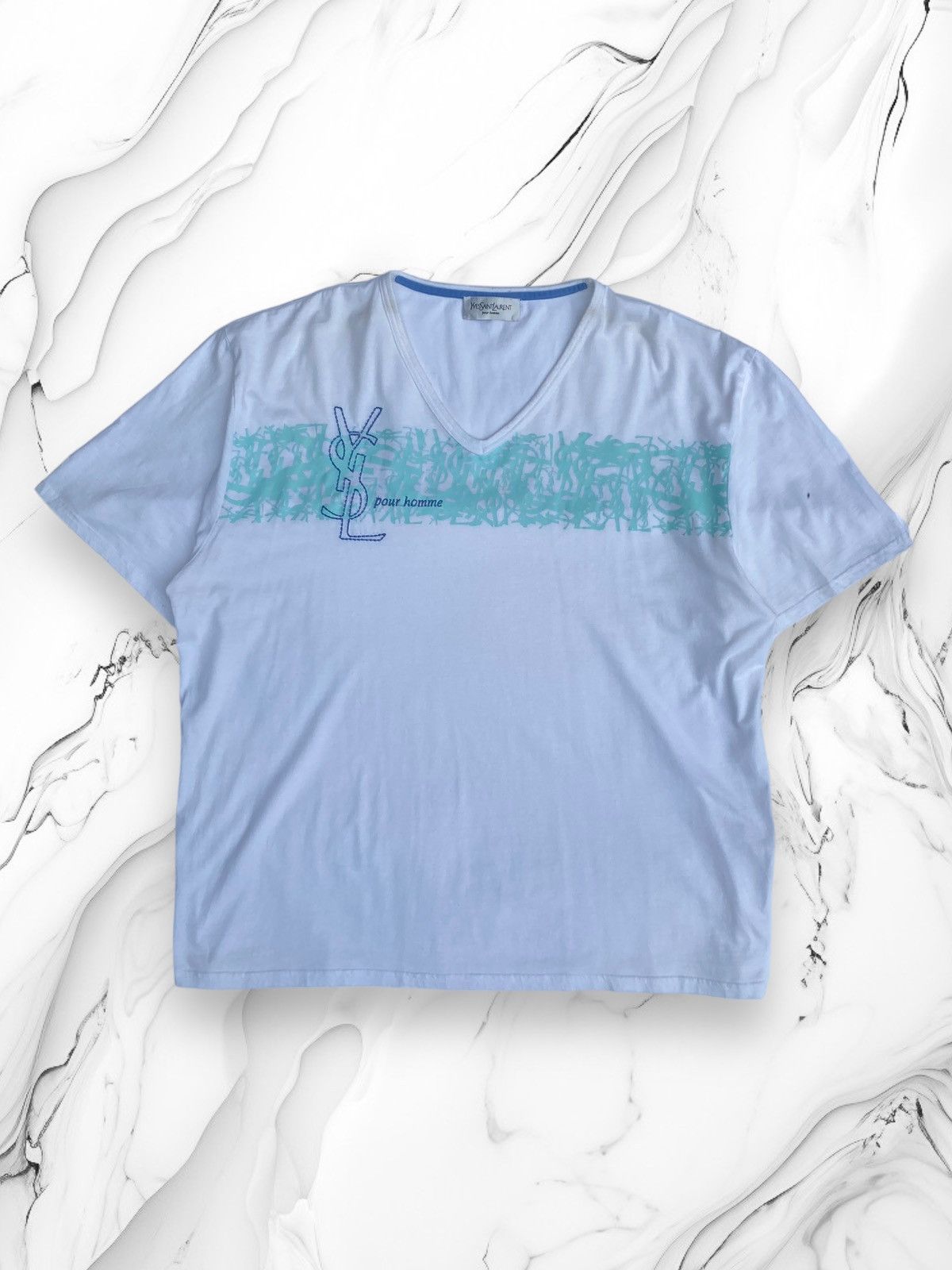 Vintage Yves Saint Laurent Designer Big Logo T Shirt Tee