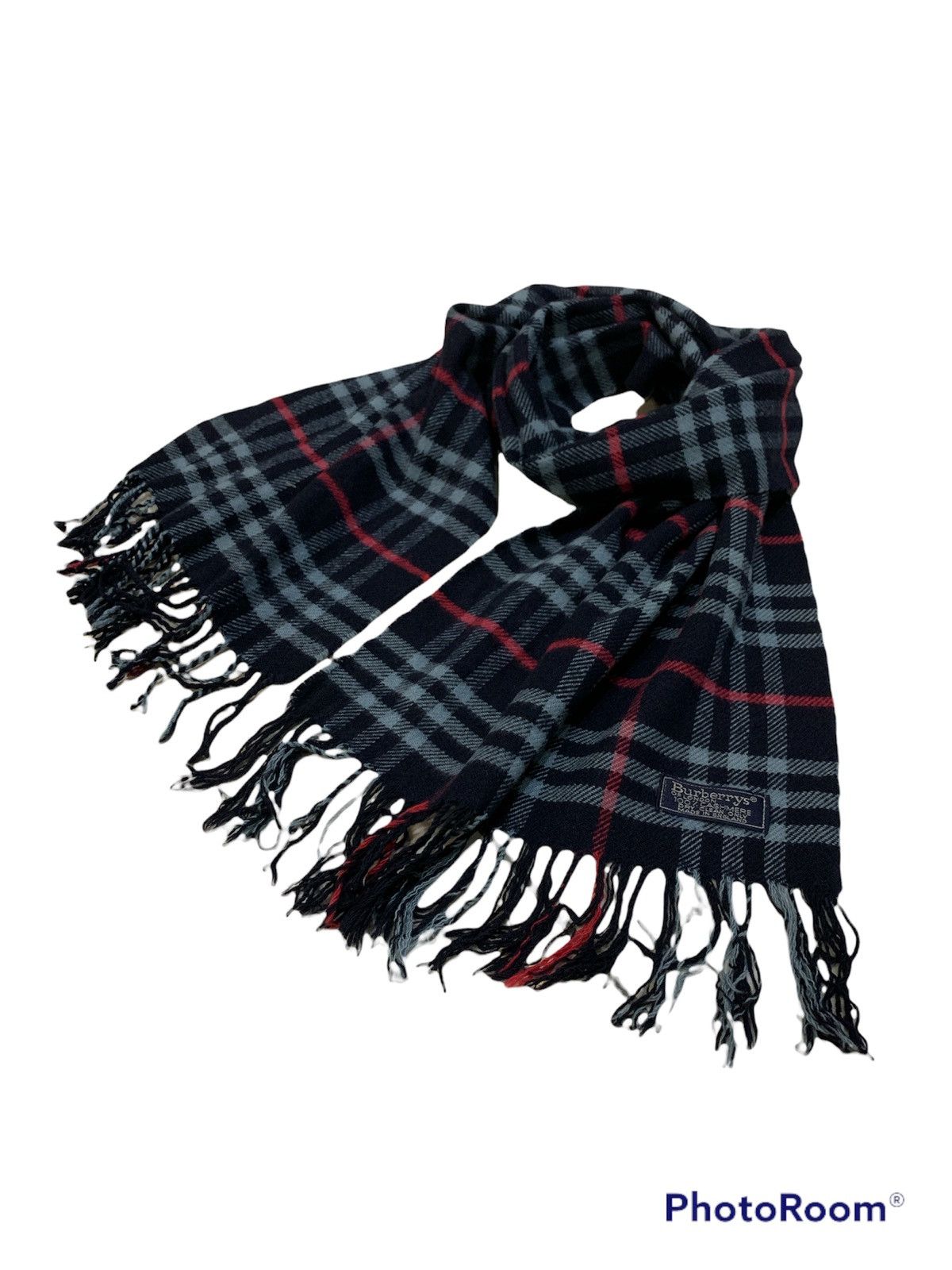 Burberry × Vintage BURBERRYS LONDON CASHMERE BLUE NOVA CHECK MUFFLER SCARF Size ONE SIZE - 1 Thumbnail