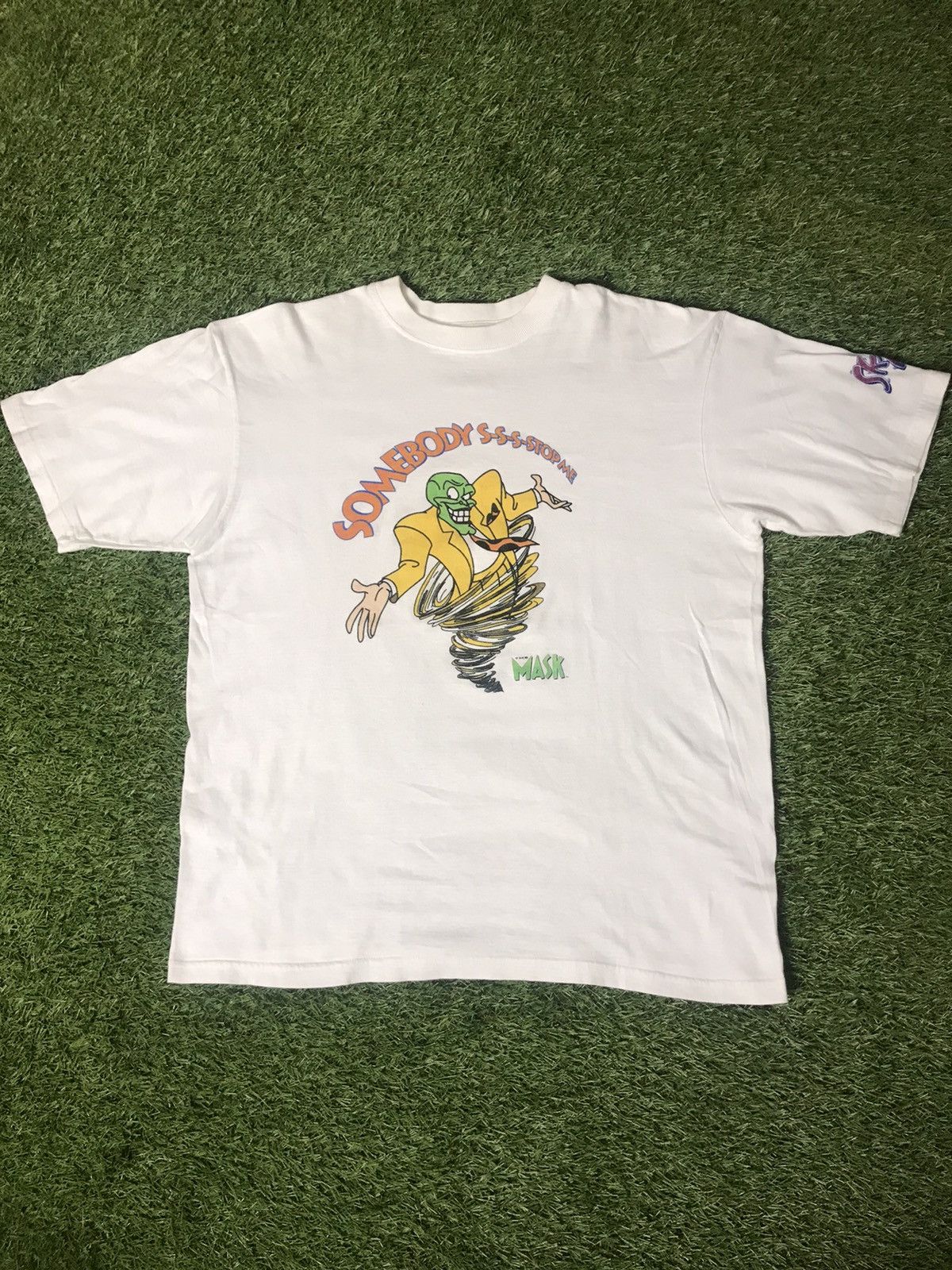 image of Vintage 90's The Mask Movie Promo Tee Sleeve Hit in White, Men's (Size XL)