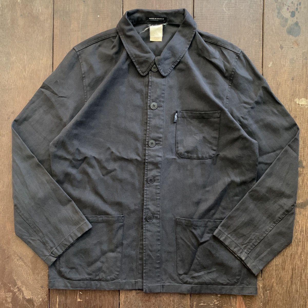 image of Vintage Agnes B. French Work Jacket Faded Black, Men's (Size XL)