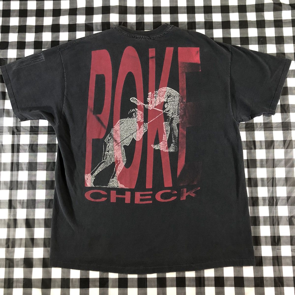 image of Hanes x Vintage Lacrosse Poke Check Impale Stick Stab Sport Faded Vintage T in Faded Black (Size XL