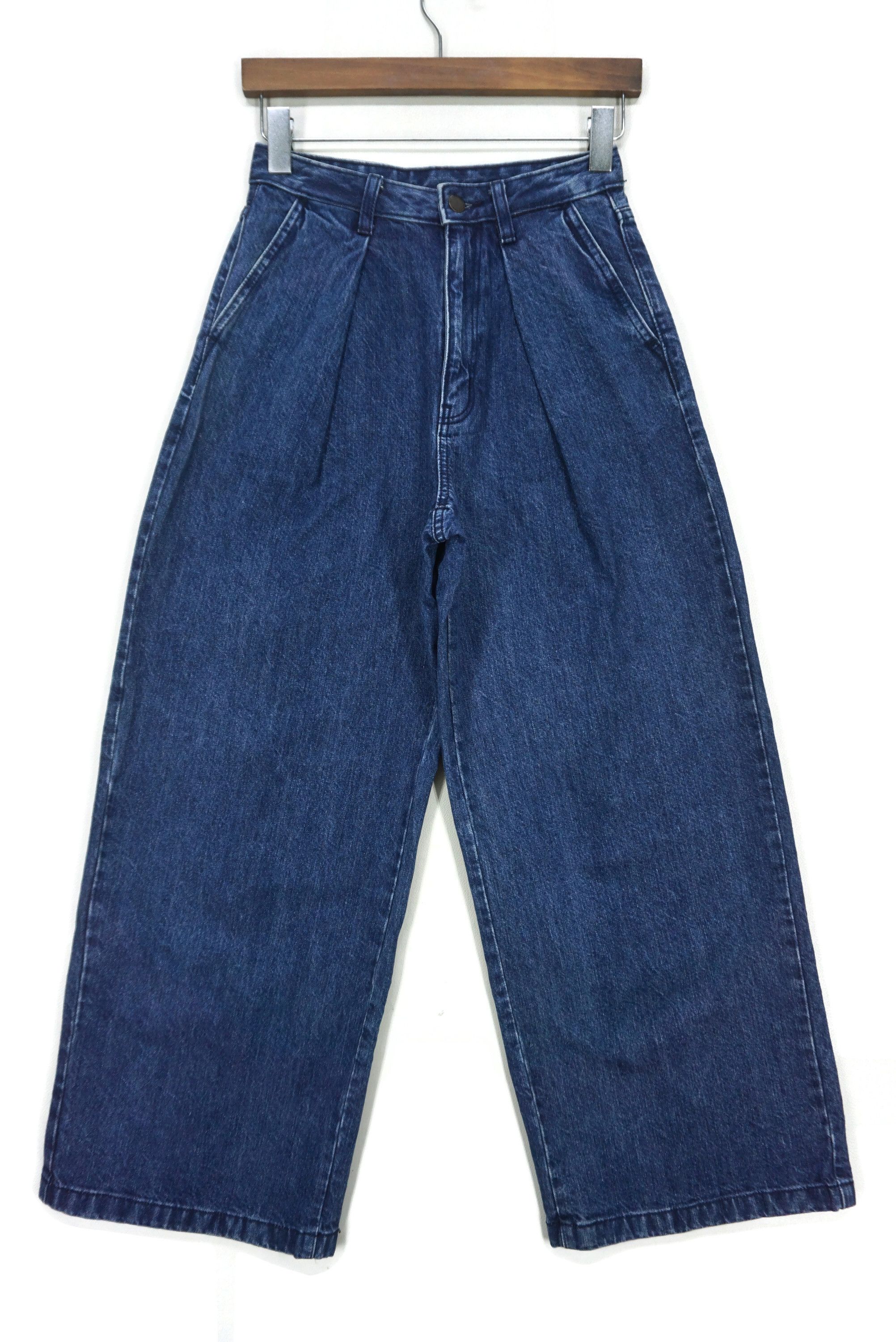 image of Rodeo x Workers Wide Leg Denim Gu Carpenter Hickory Dungarees Tapered Ankle in Blue, Women's (Size 