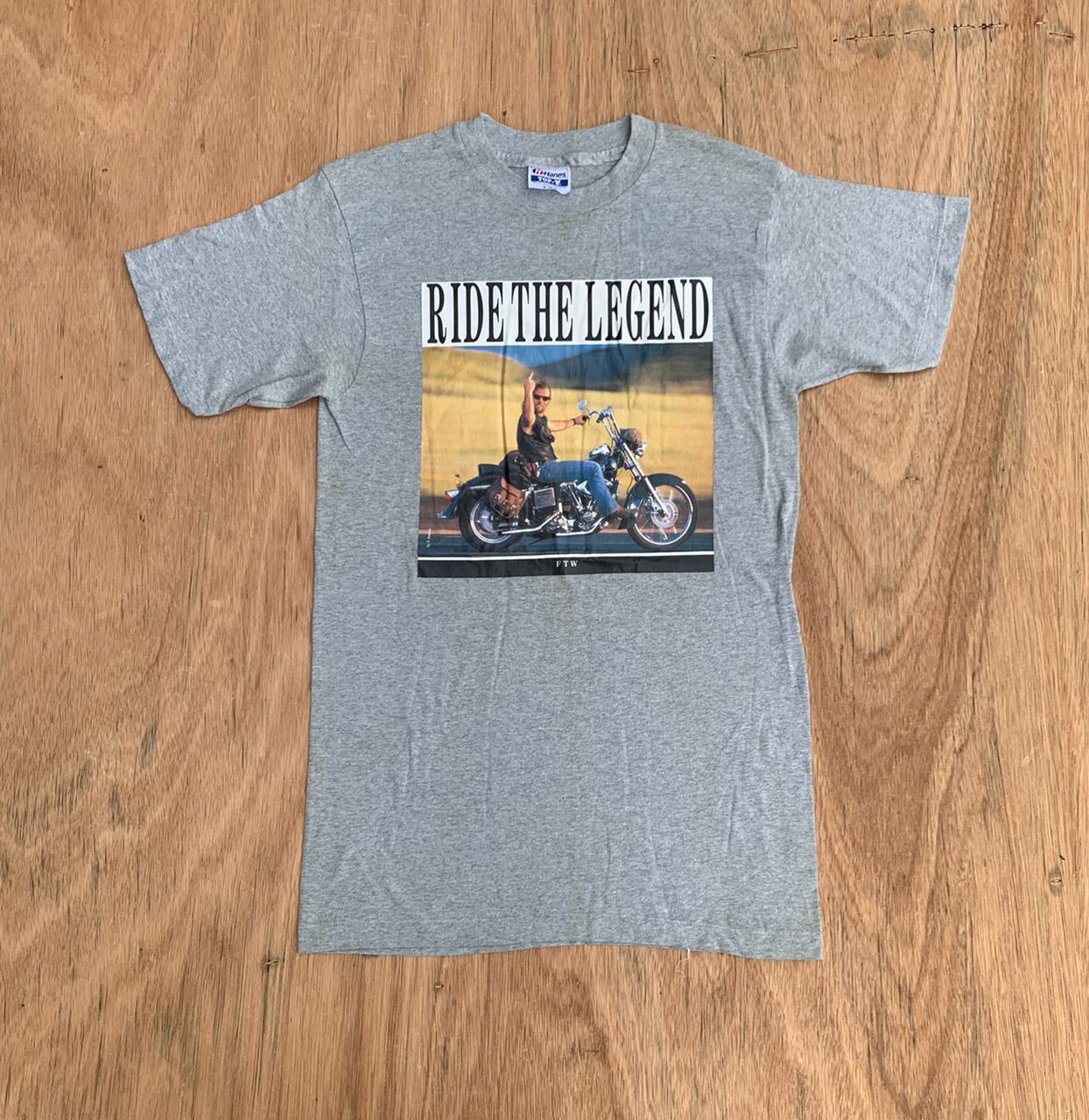 image of Hanes x Harley Davidson Vintage Tee D 34 Ride The Legend in Grey, Men's (Size Medium)