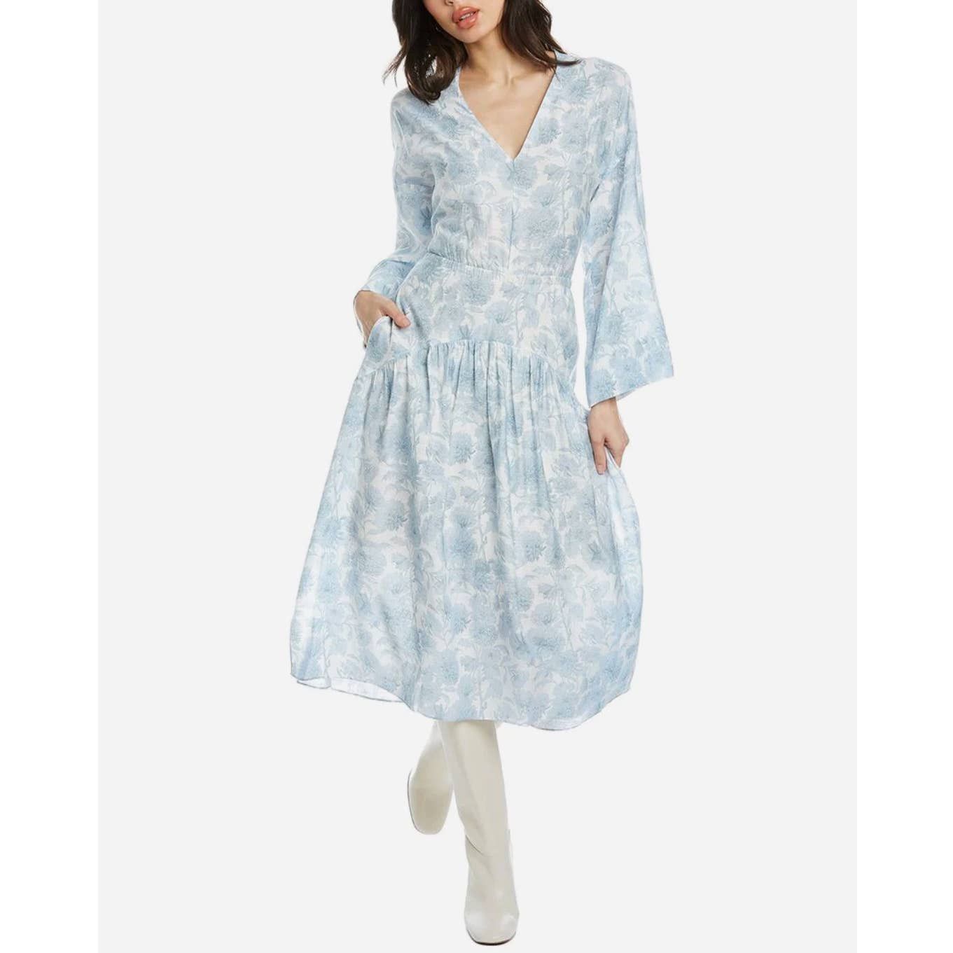 NWT VINCE Dahlia Long Sleeve Double V Neck Dress