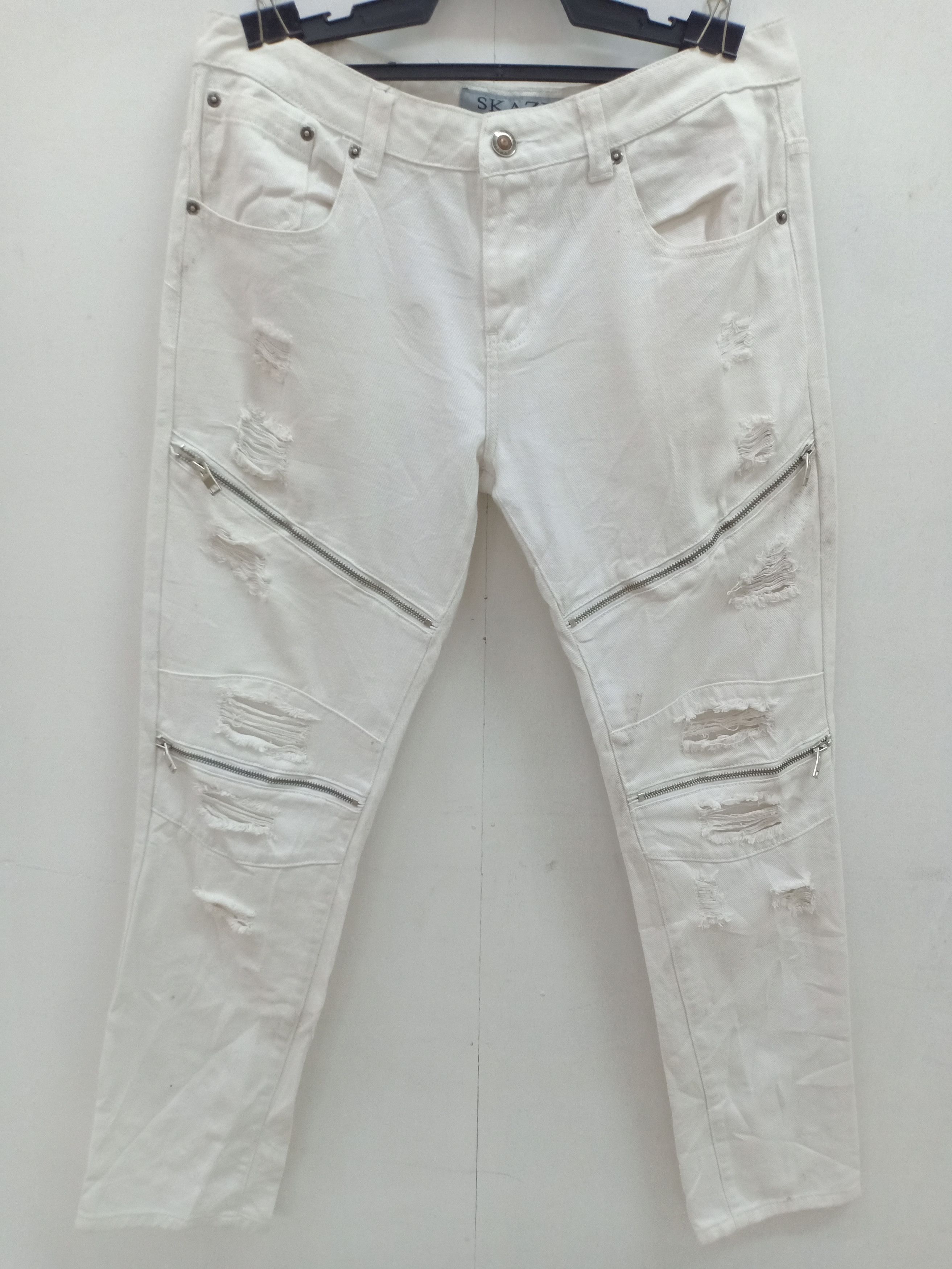 Japanese Brand Skazi New York Distressed White Denim Size US 35 - 1 Thumbnail