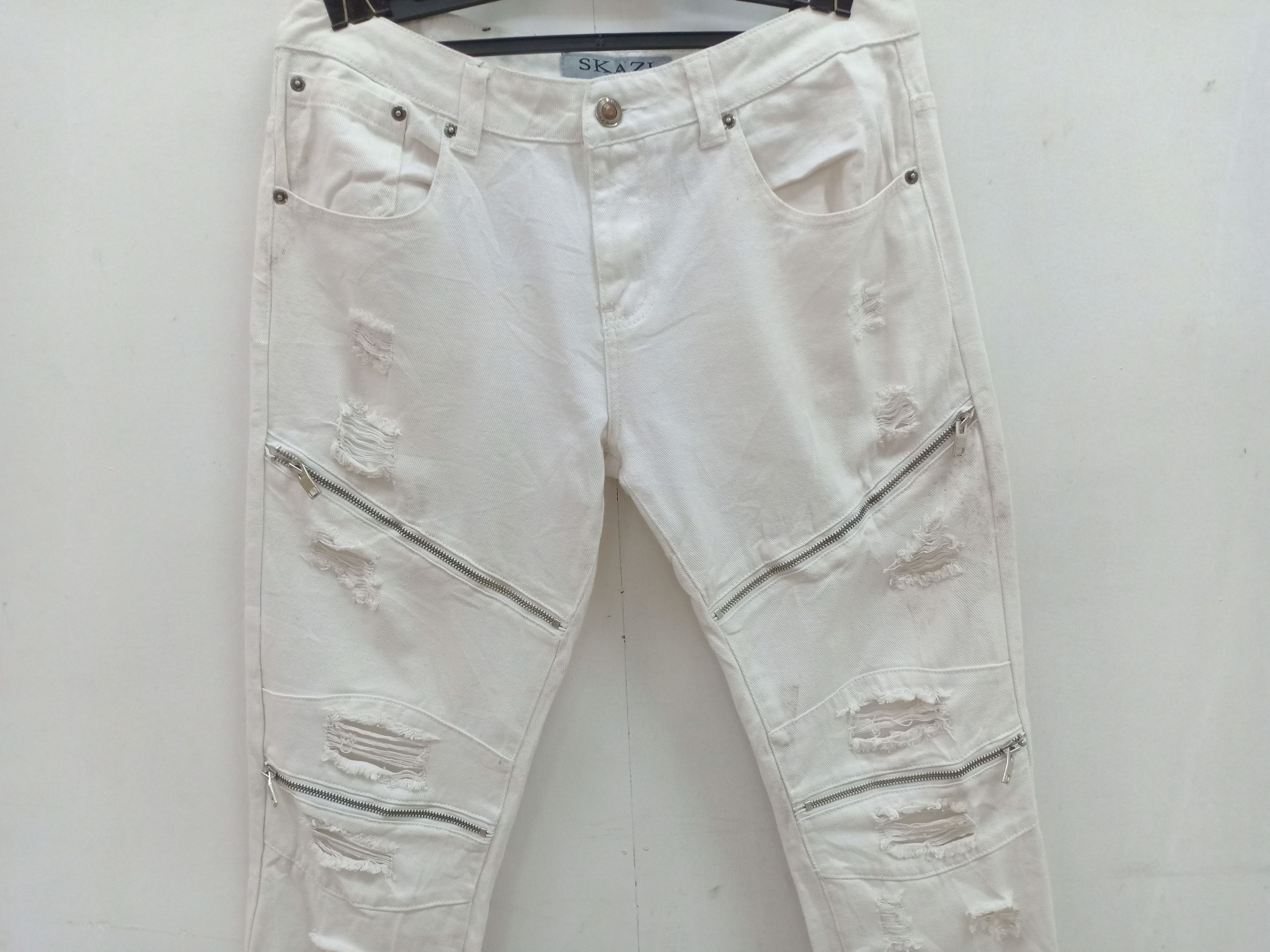 Japanese Brand Skazi New York Distressed White Denim Size US 35 - 2 Thumbnail