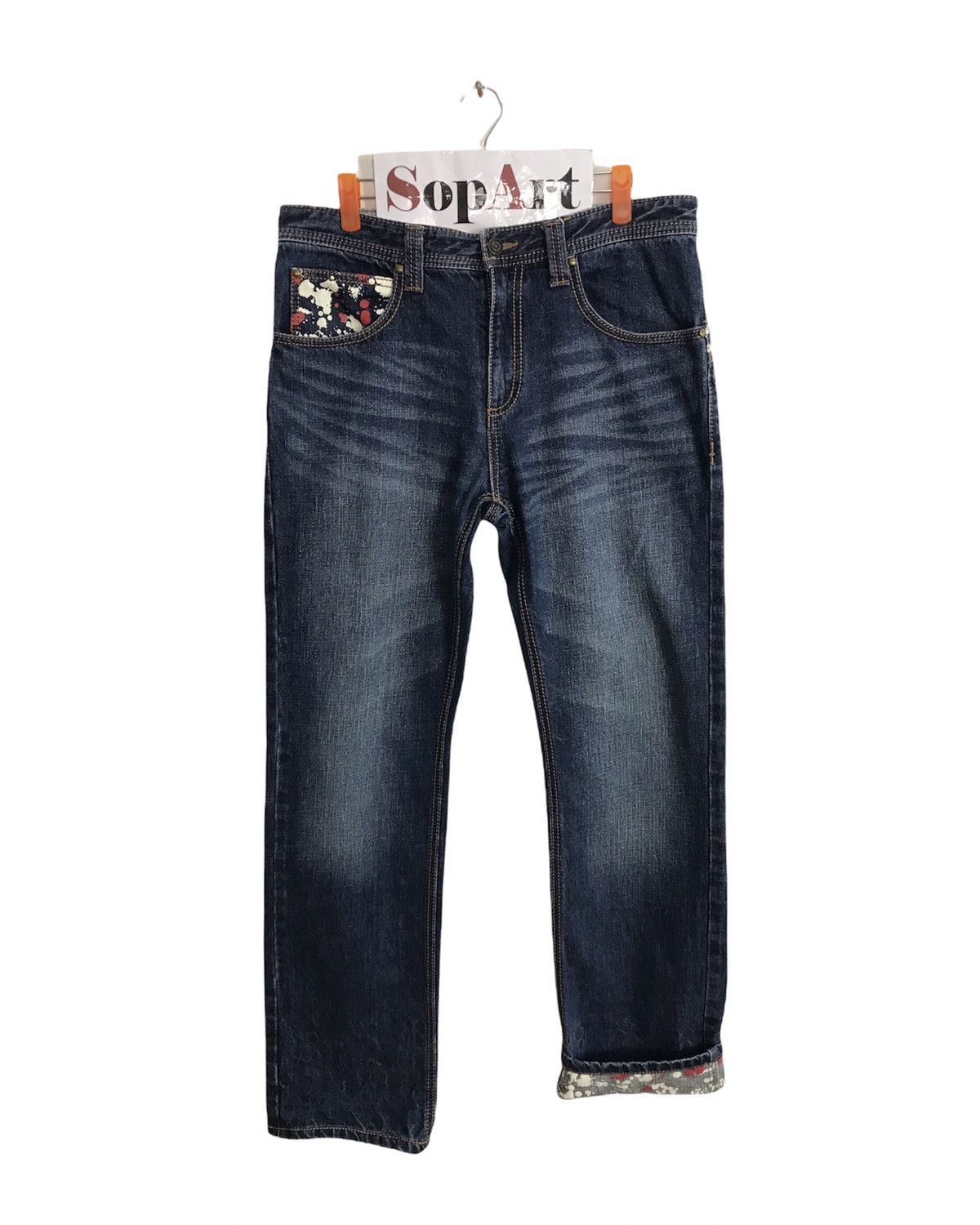 image of East Twenty Box Design Painting Denim Jeans Style in Blue, Men's (Size 34)
