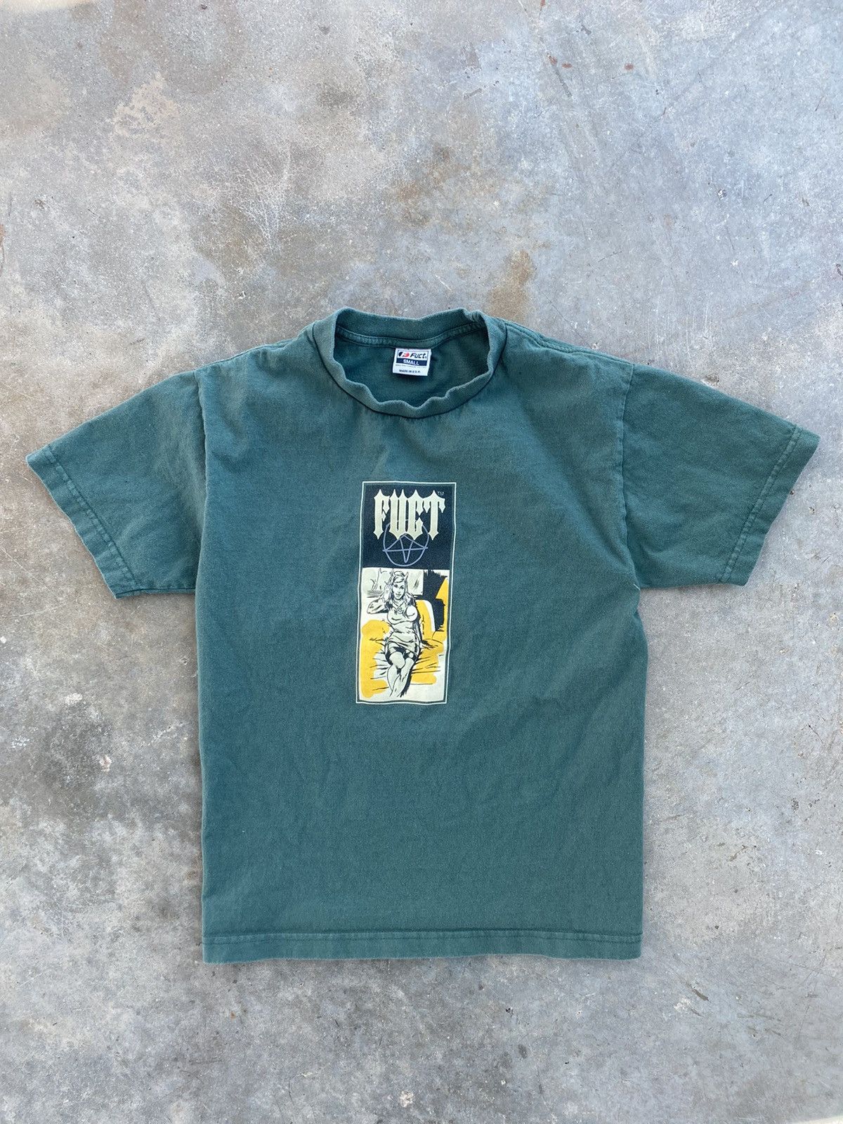 Image of Fuct Vintage Pentagram Woman Forest Green Tee Small Ftp, Men's