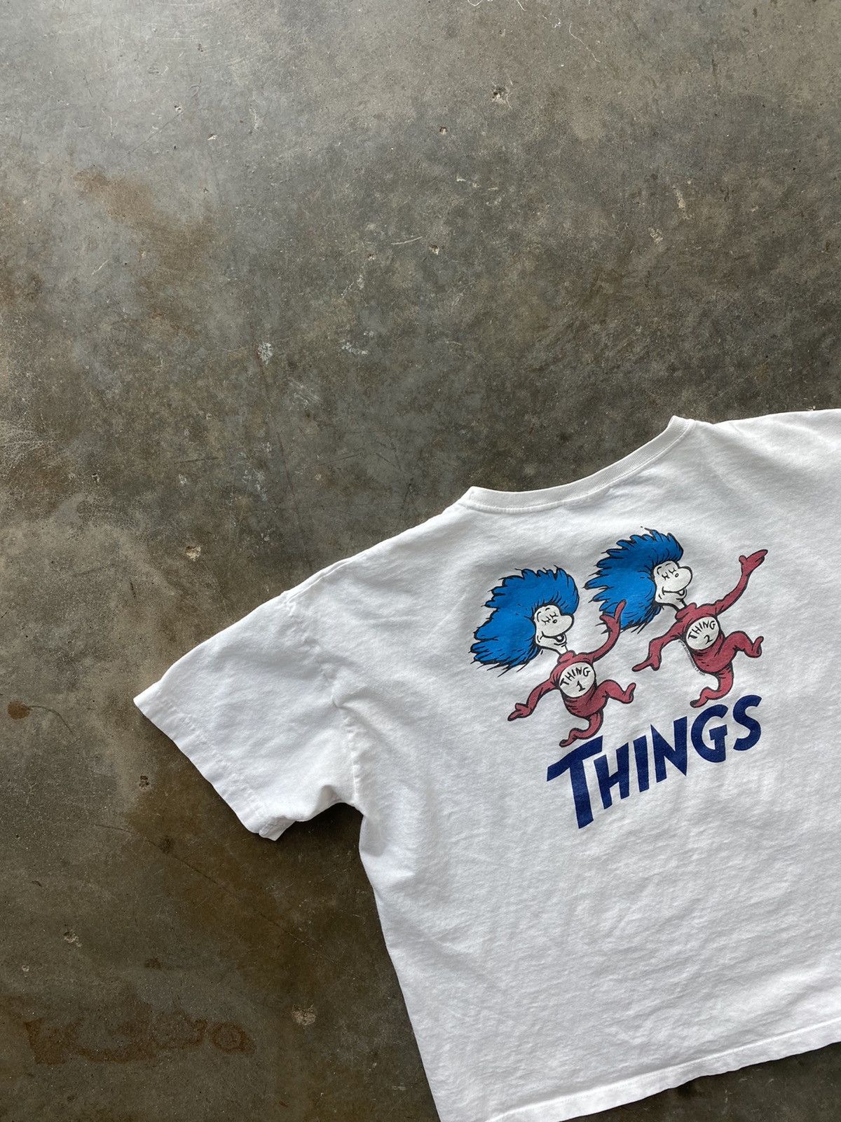 image of Vintage Dr. Seuss Cat In The Hat Thing 1 And 2 Logo Tee in White, Men's (Size XL)