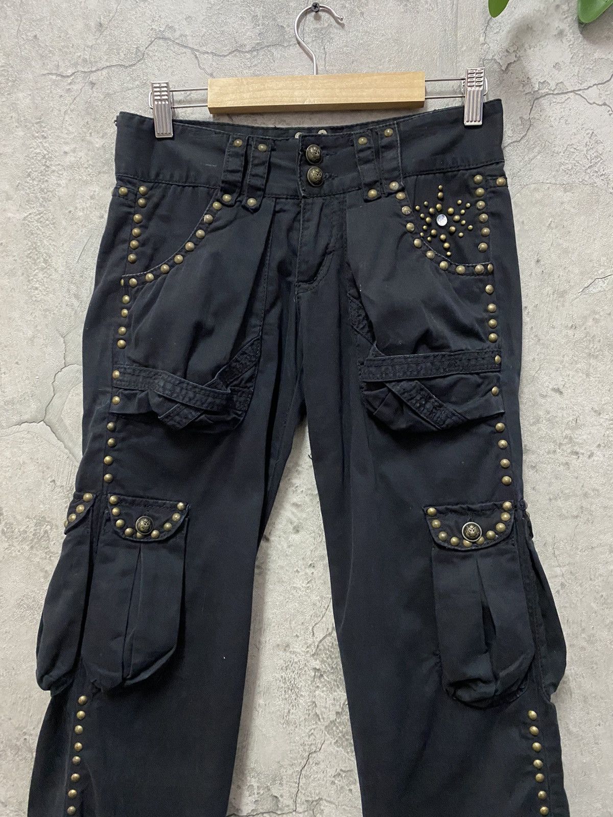 GOA Moussy Japan Flared Studded Multi Pocket Cargo Pants Vintage Size US 27 - 4 Thumbnail