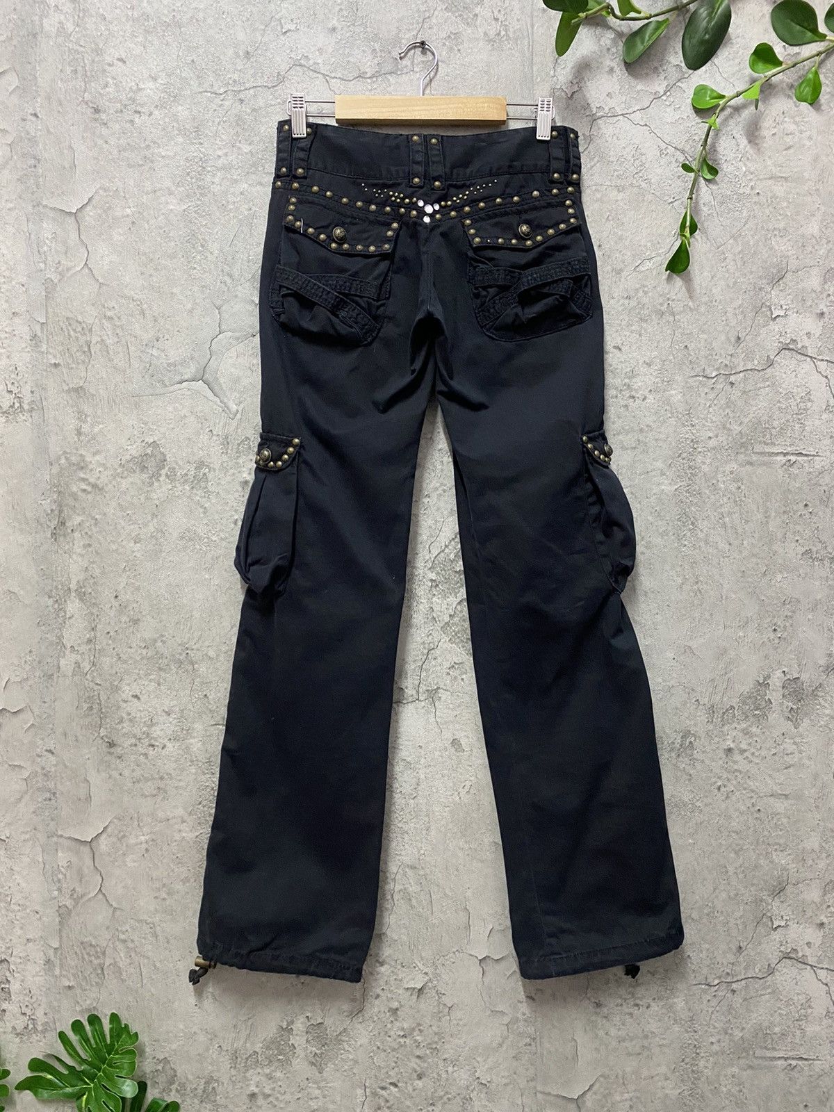 GOA Moussy Japan Flared Studded Multi Pocket Cargo Pants Vintage Size US 27 - 2 Thumbnail
