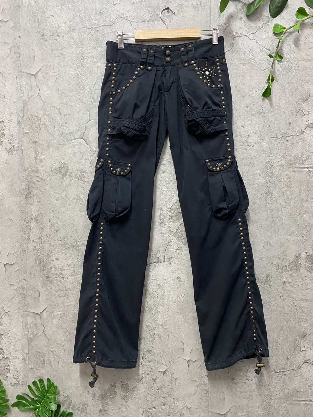 GOA Moussy Japan Flared Studded Multi Pocket Cargo Pants Vintage Size US 27 - 1 Thumbnail