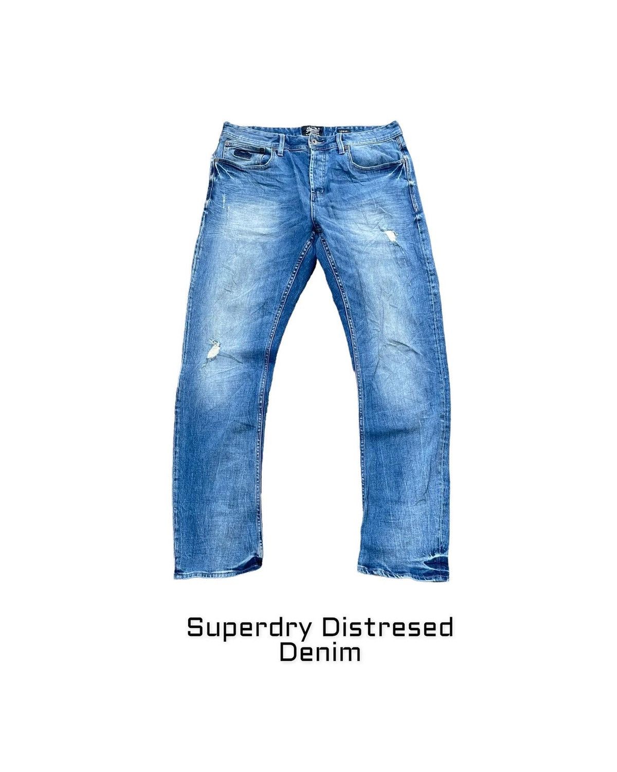 Japanese Brand Superdry Loose Slim Fit Distresed Denim Size US 35 - 1 Thumbnail