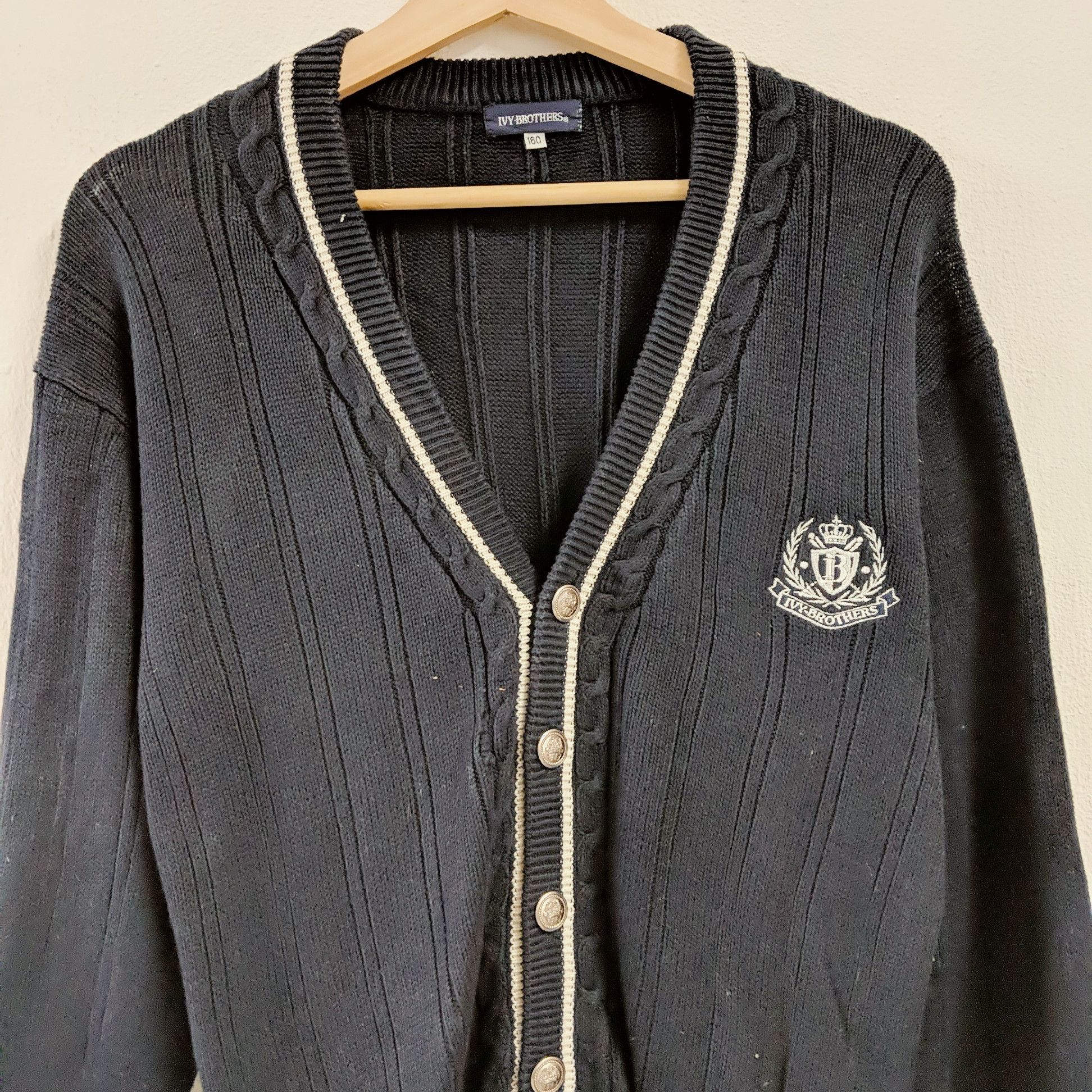 Aran Isles Knitwear × Japanese Brand × Vintage Vintage IVY-BROTHERS Stripe Knitwear Cardigan Size US M / EU 48-50 / 2 - 4 Thumbnail