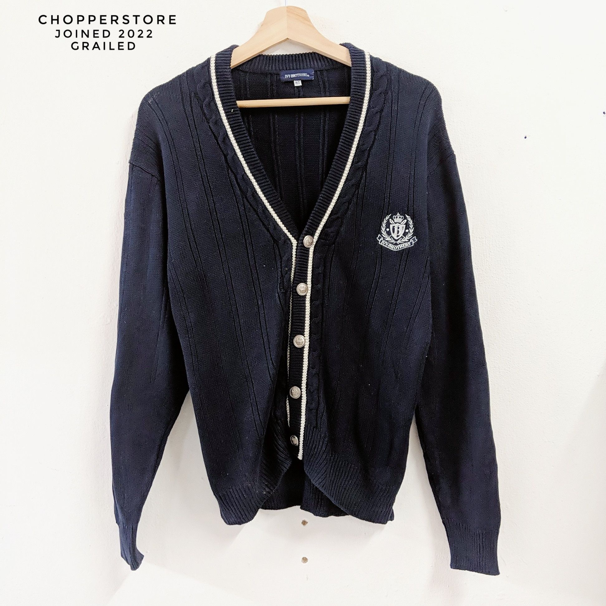 image of Vintage Ivy-Brothers Stripe Knitwear Cardigan in Blue, Men's (Size Medium)