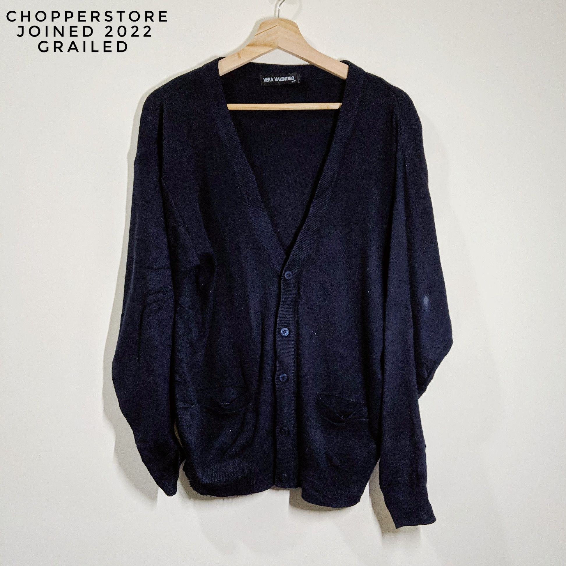 image of Vera Valentino Cardigan Knitsear Sweater in Dark Blue, Men's (Size Large)