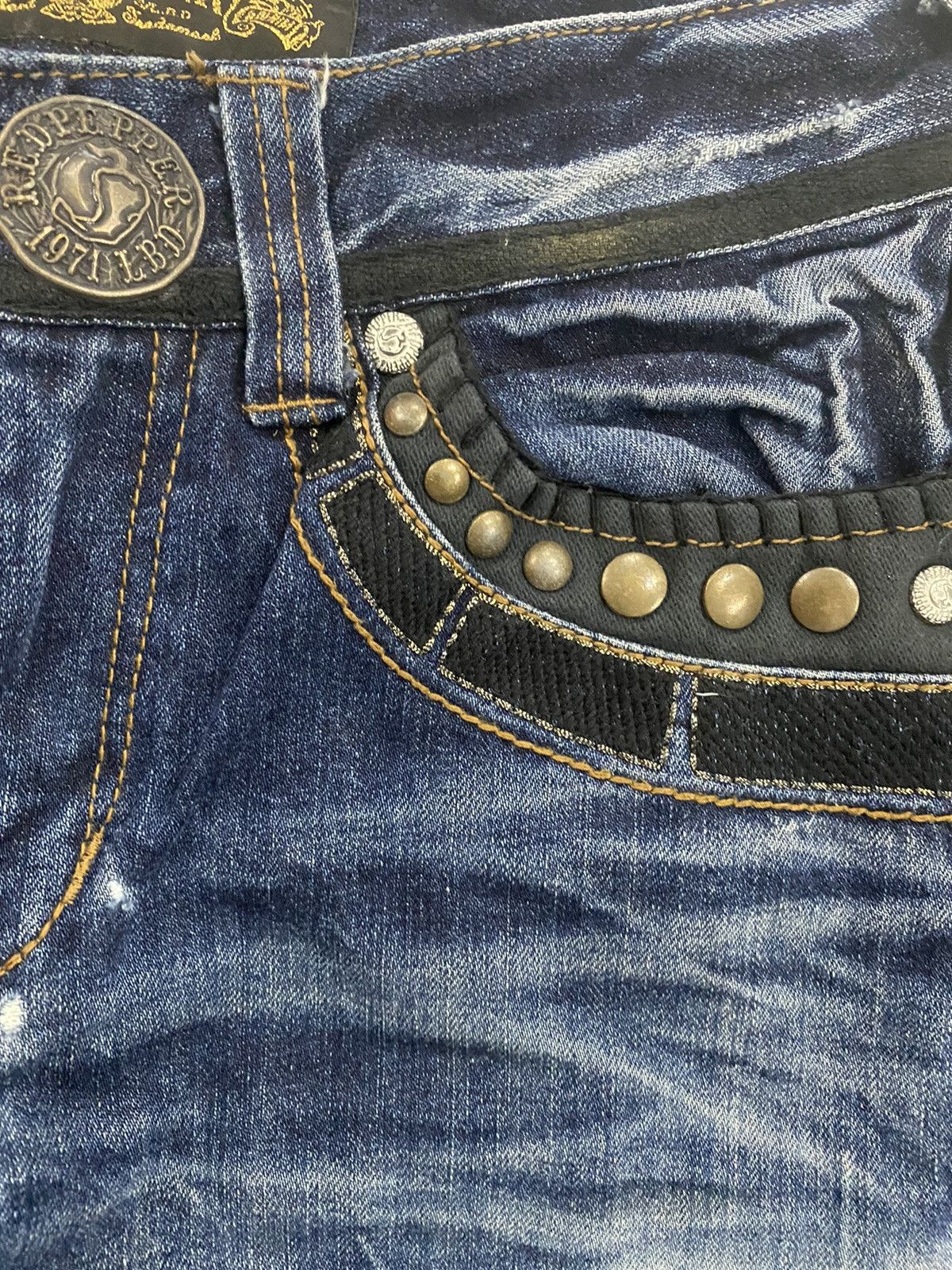 Japanese Brand DISTRESSED RED PEPPER STUDDED PUNK DENIM PANT Size US 30 / EU 46 - 7 Thumbnail
