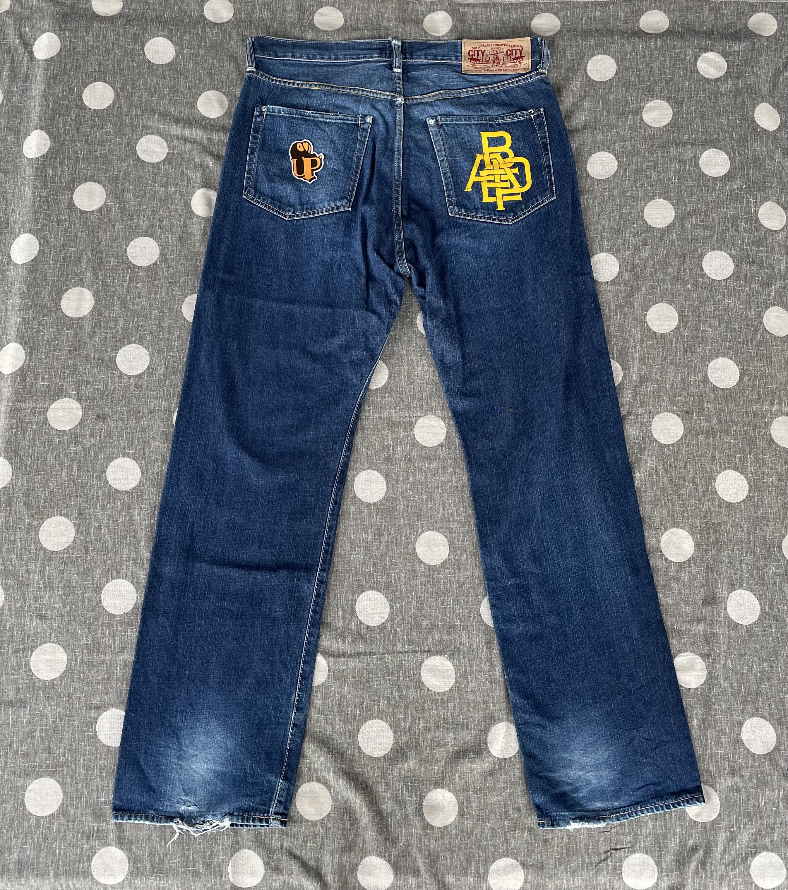 image of Og Bape Nested Logo Denim Jeans in Blue, Men's (Size 33)