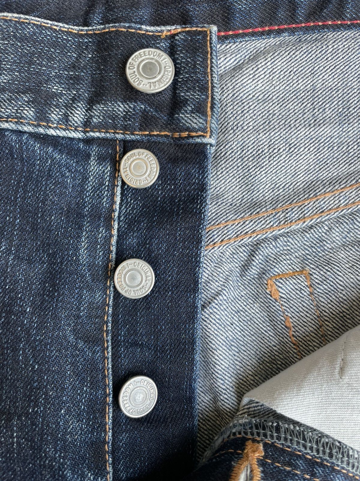 Japanese Brand Soul Of Freedom Vintage Aging Distressed Denim Size US 35 - 19 Thumbnail
