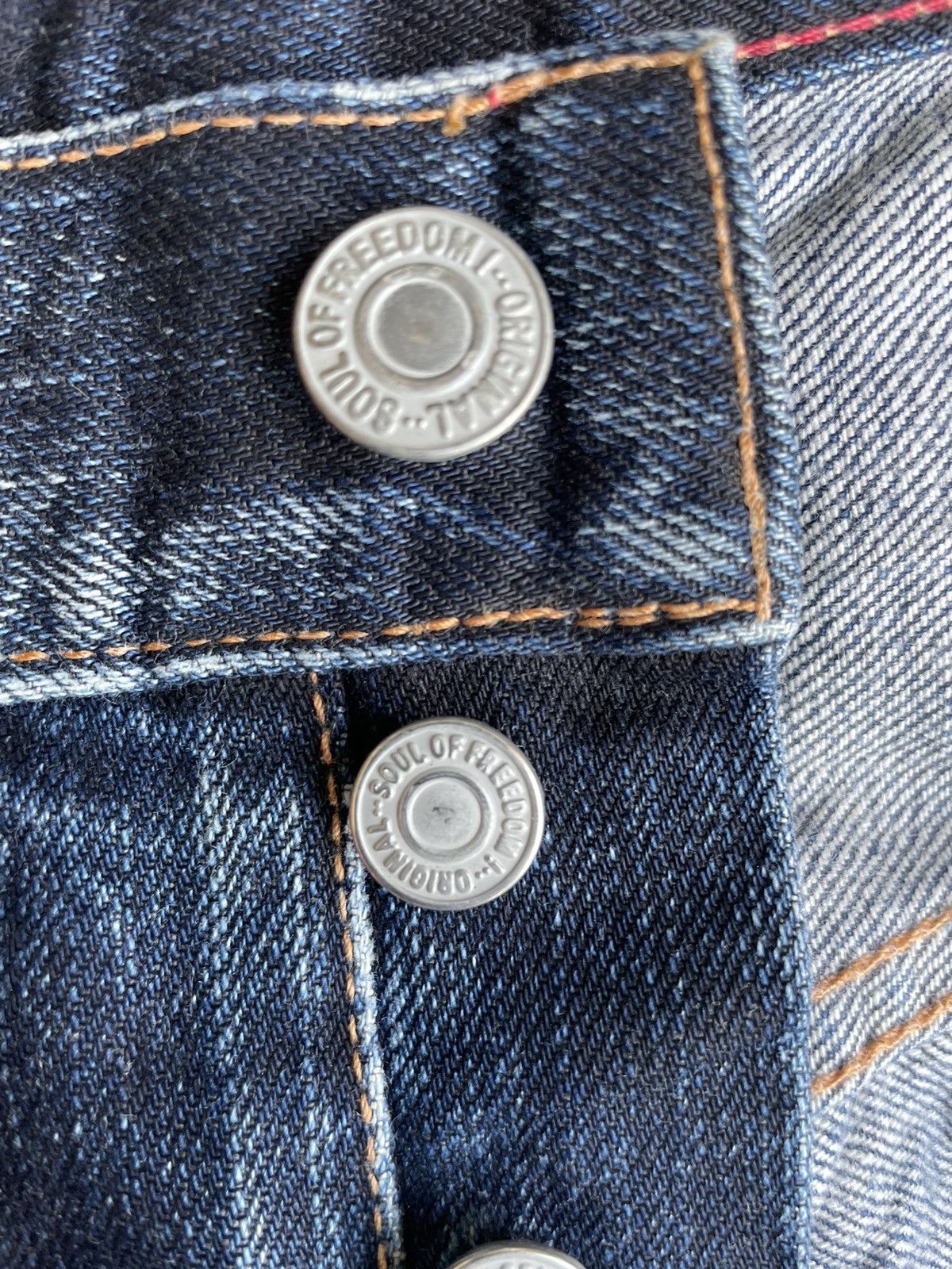 Japanese Brand Soul Of Freedom Vintage Aging Distressed Denim Size US 35 - 18 Thumbnail