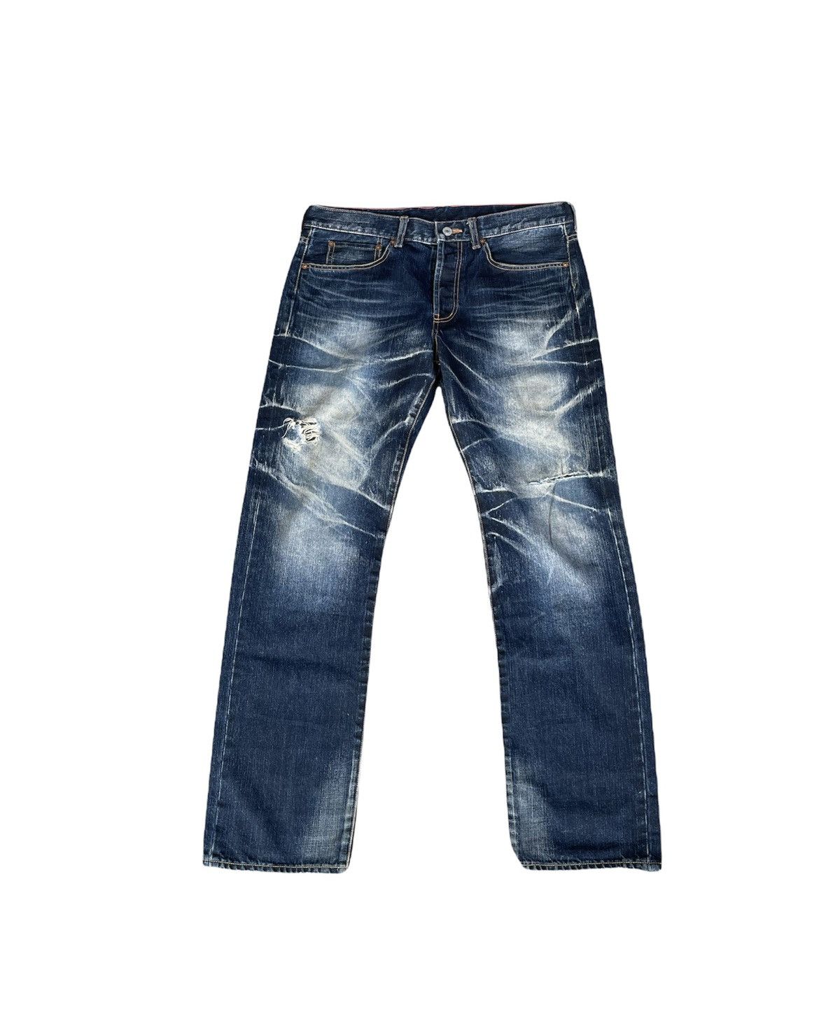 Japanese Brand Soul Of Freedom Vintage Aging Distressed Denim Size US 35 - 1 Thumbnail