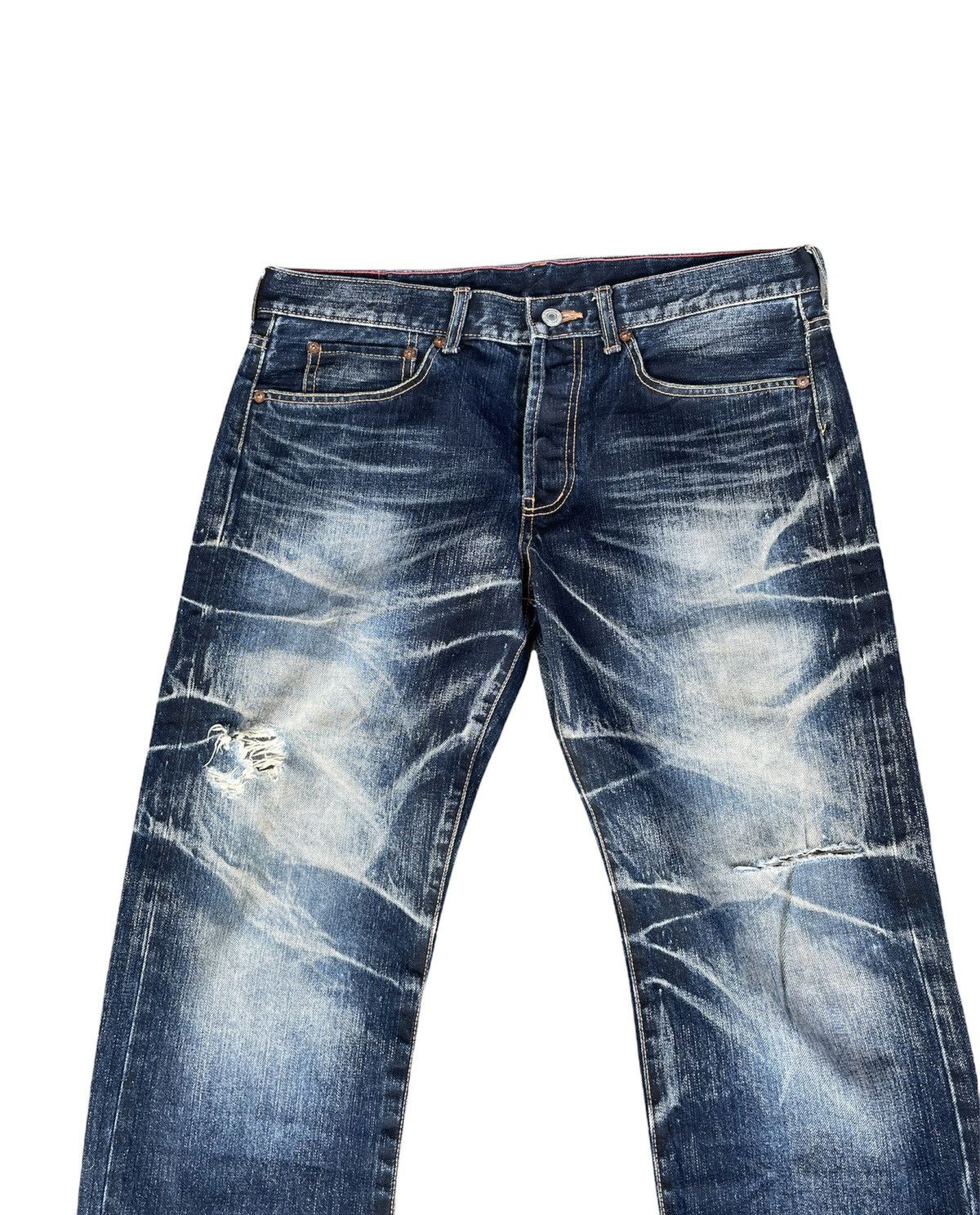 Japanese Brand Soul Of Freedom Vintage Aging Distressed Denim Size US 35 - 4 Thumbnail