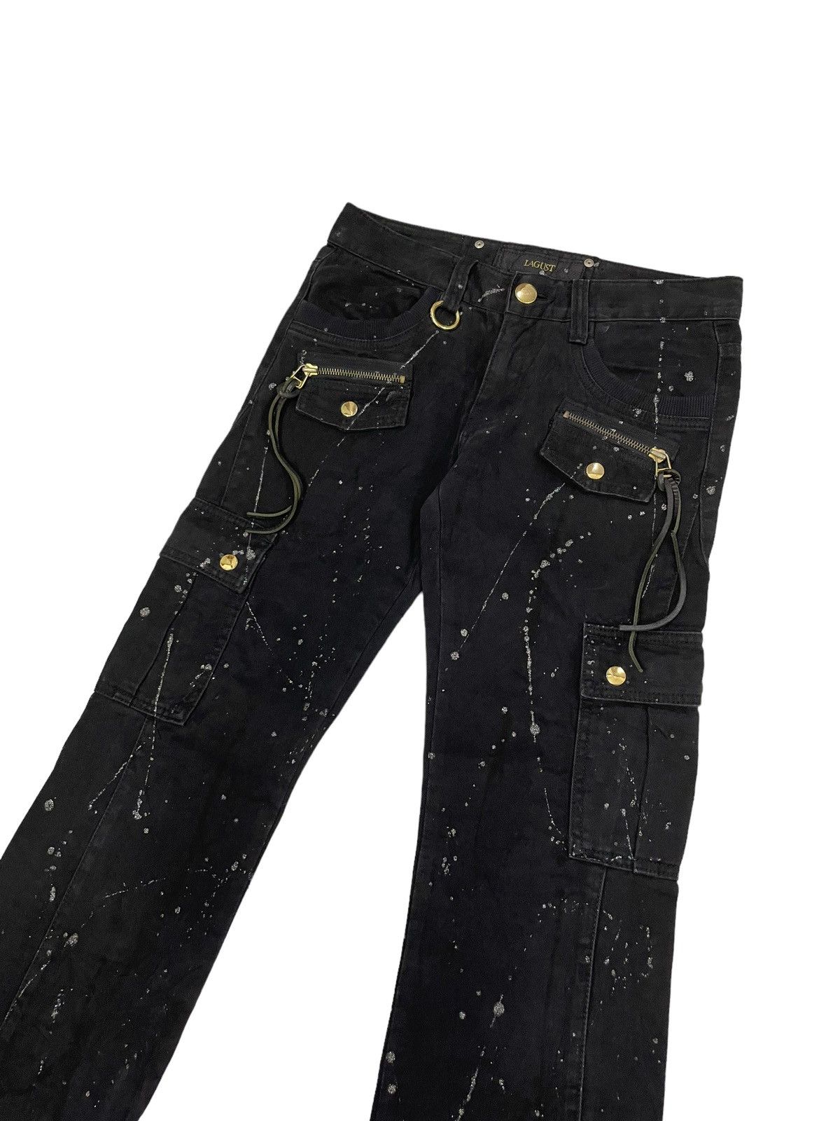 In The Attic Vintage Lagust Japan Cargo Splatter Flare Pants Size US 29 - 3 Thumbnail