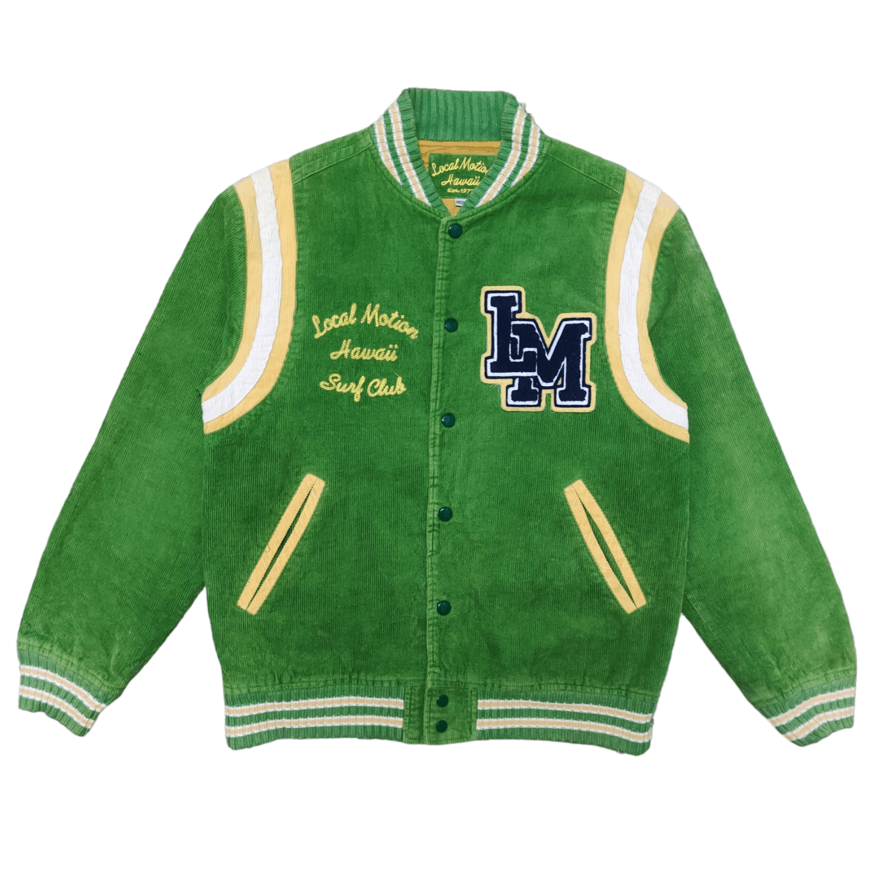 image of Made In Hawaii x Surf Style Vintage Local Motion Hawaii Varsity Corduroy Jacket in Green (Size Medi