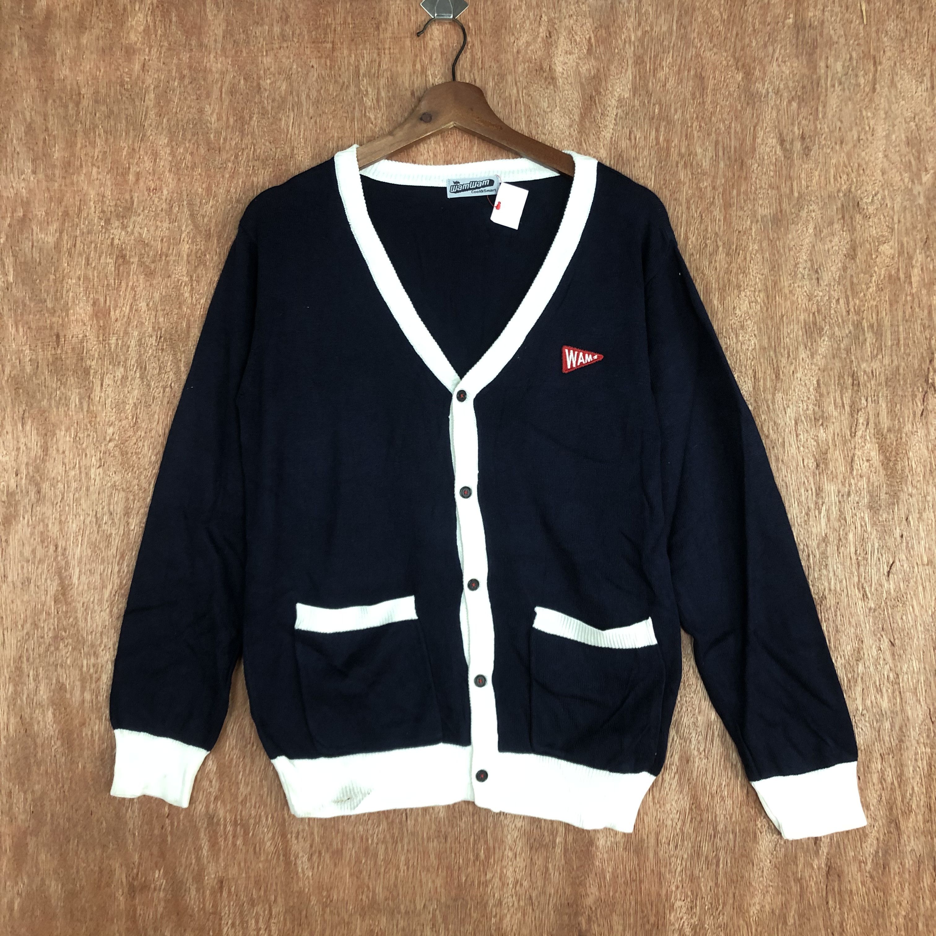 Japanese Brand WamWam Dark BLue Cardigan streetwear #c464 Size US M / EU 48-50 / 2 - 3 Thumbnail