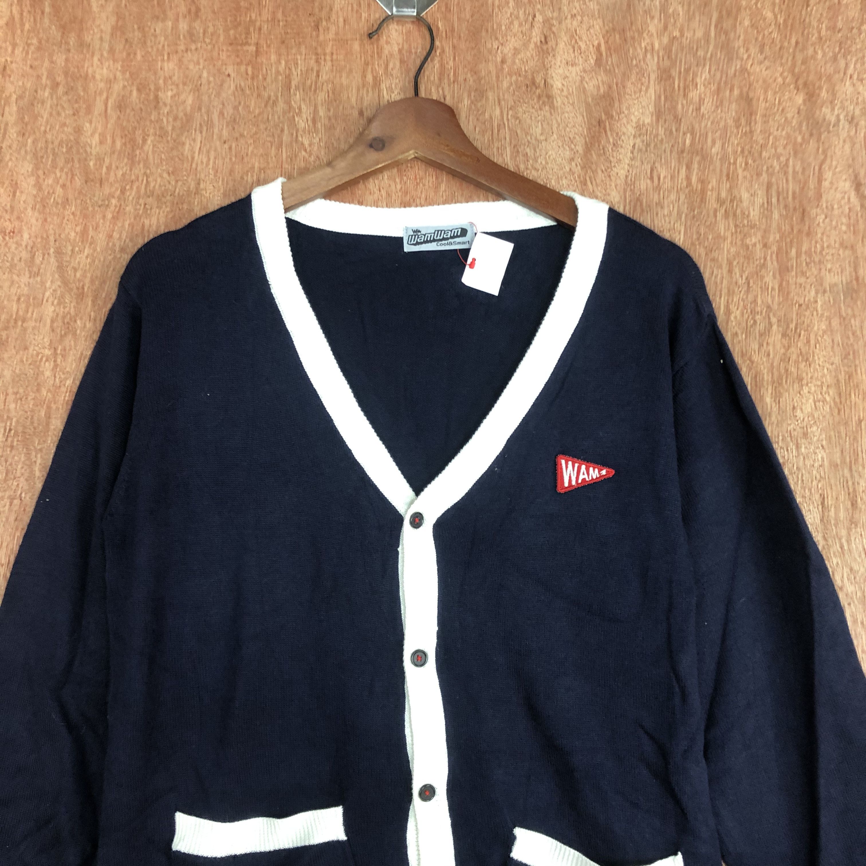Japanese Brand WamWam Dark BLue Cardigan streetwear #c464 Size US M / EU 48-50 / 2 - 2 Thumbnail