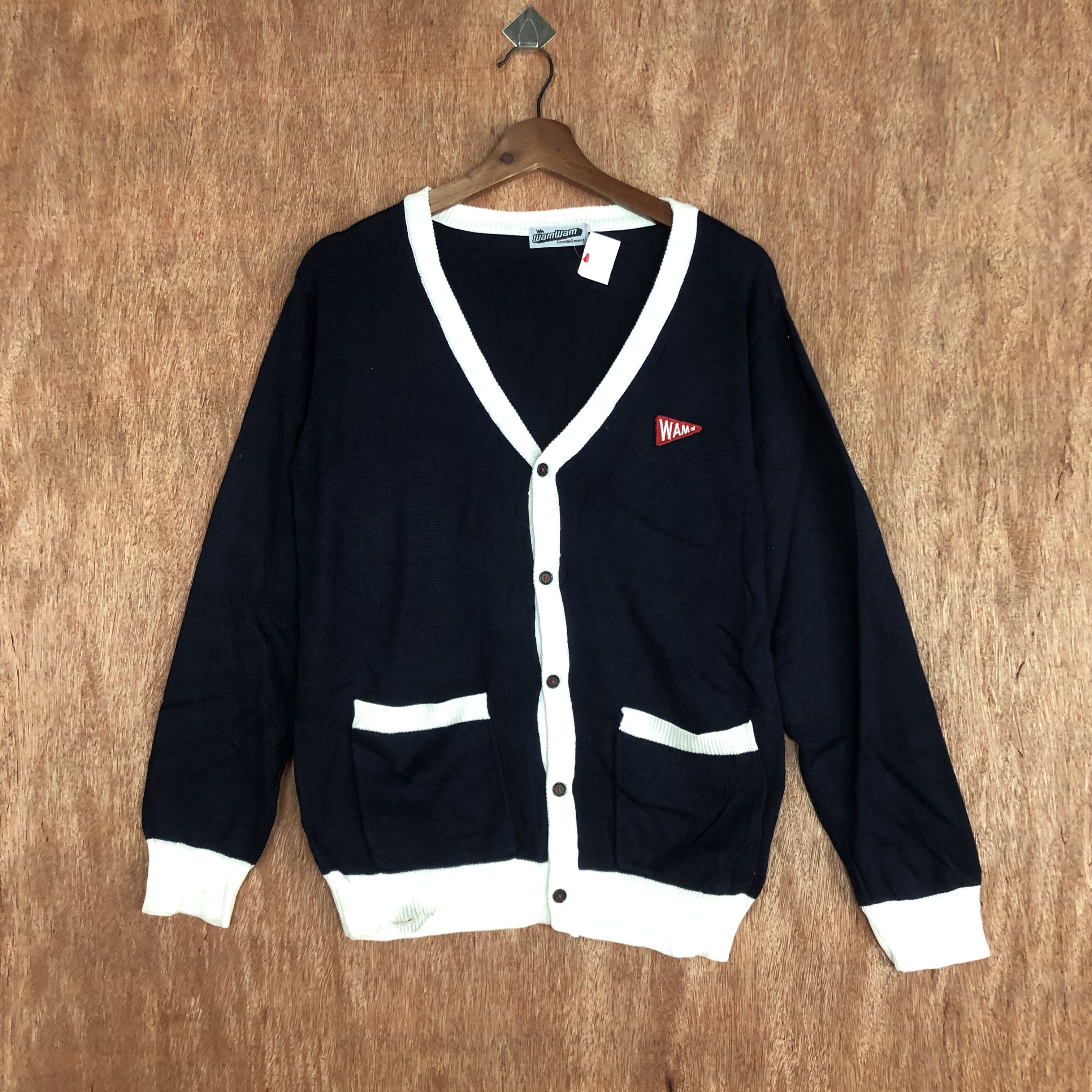 Japanese Brand WamWam Dark BLue Cardigan streetwear #c464 Size US M / EU 48-50 / 2 - 1 Thumbnail