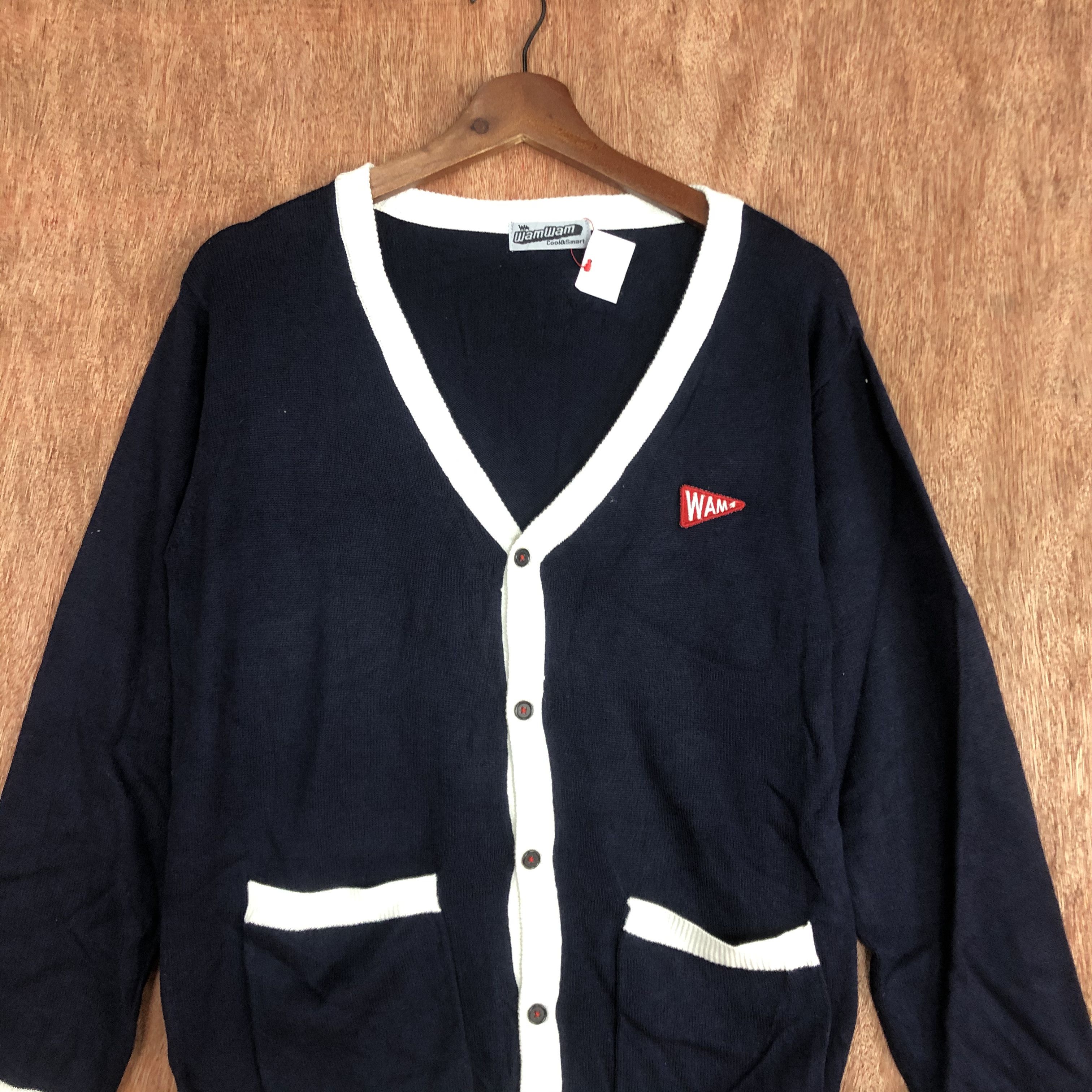 Japanese Brand WamWam Dark BLue Cardigan streetwear #c464 Size US M / EU 48-50 / 2 - 9 Thumbnail