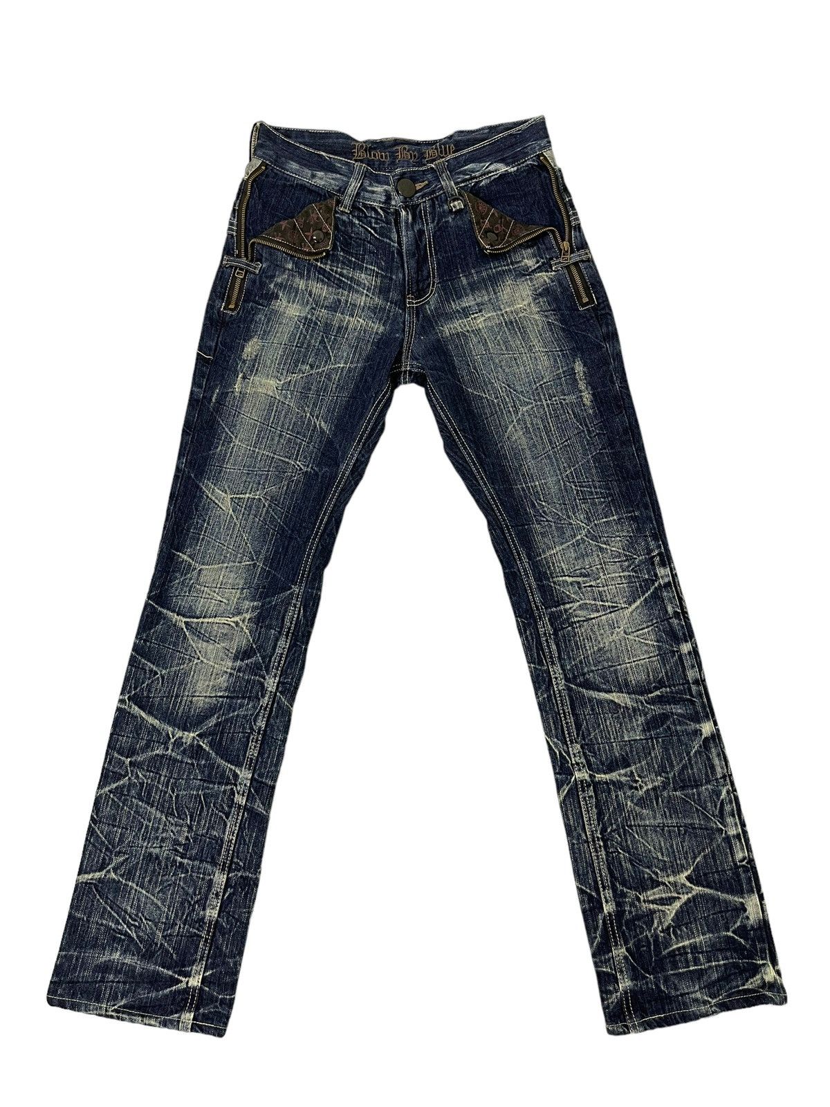 Japanese Brand Double Waist Slim Jeans Blow by Blue Full Whiskered 17🟦 Size US 30 / EU 46 - 10 Thumbnail