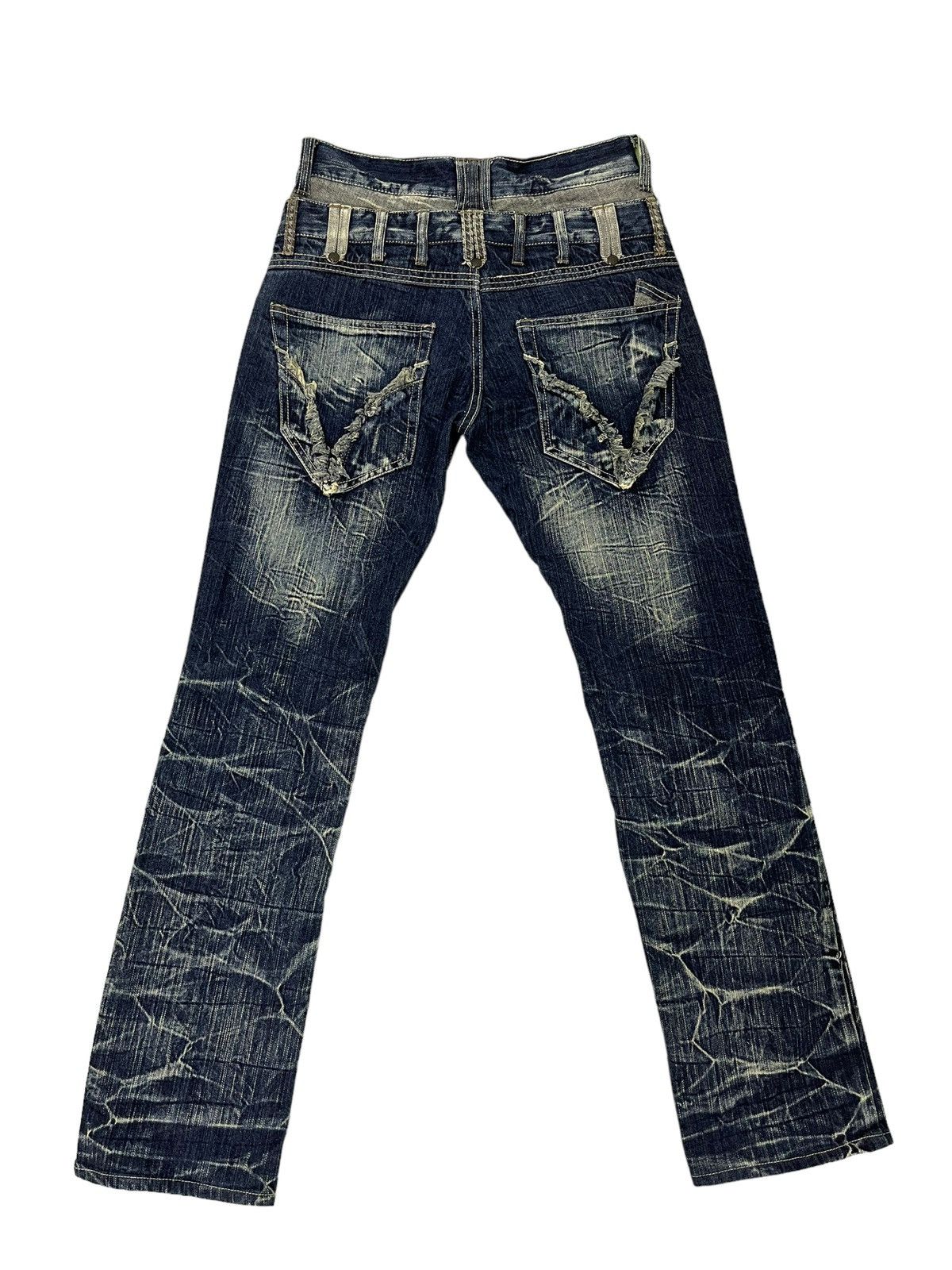 Japanese Brand Double Waist Slim Jeans Blow by Blue Full Whiskered 17🟦 Size US 30 / EU 46 - 2 Thumbnail