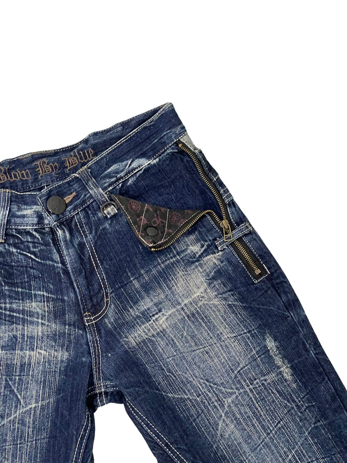 Japanese Brand Double Waist Slim Jeans Blow by Blue Full Whiskered 17🟦 Size US 30 / EU 46 - 18 Thumbnail