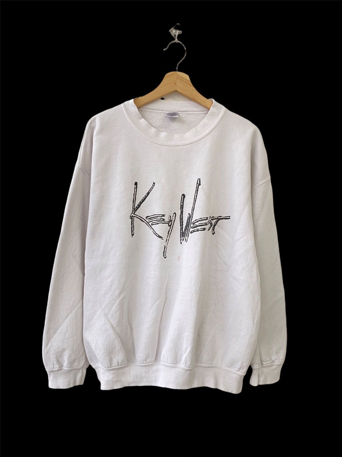 image of Vintage Key West Florida Sage Crewneck Sweatshirt in White, Men's (Size Large)