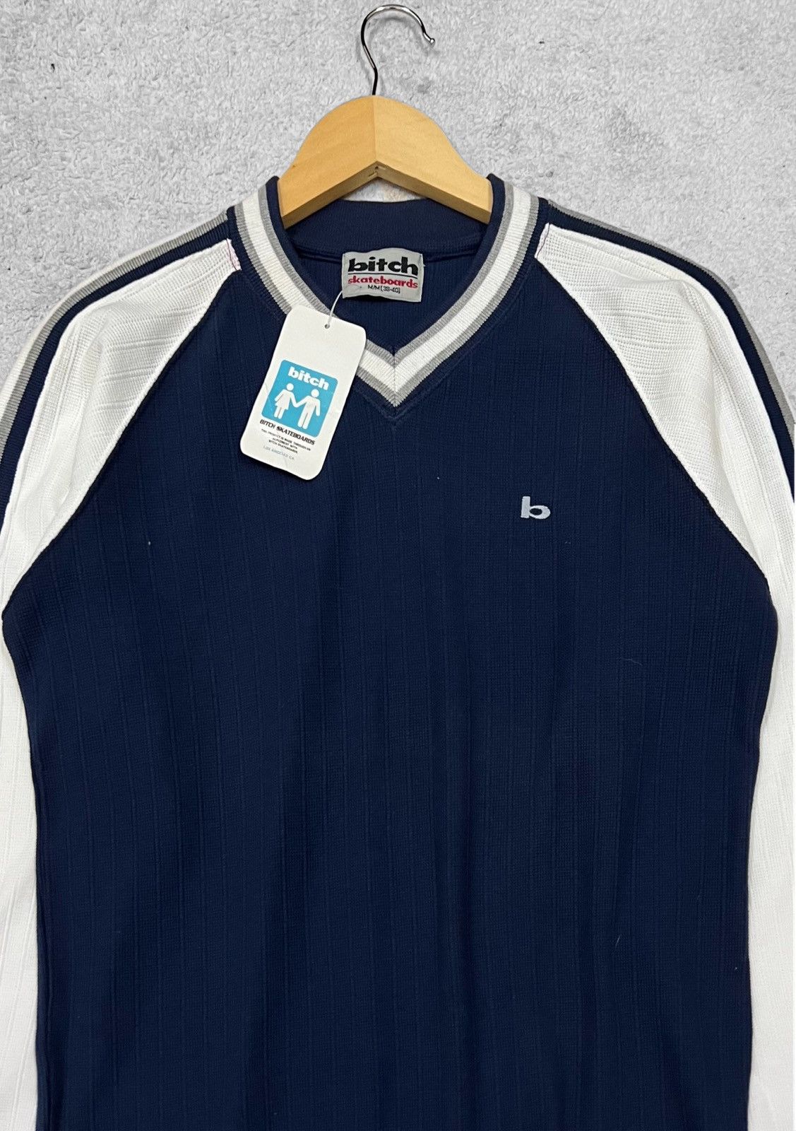 Designer × Vintage 90s BITCH SKATEBOARD BRAND NAVY SIDE STRIPE TAG (DEADSTOCK) Size US M / EU 48-50 / 2 - 3 Thumbnail
