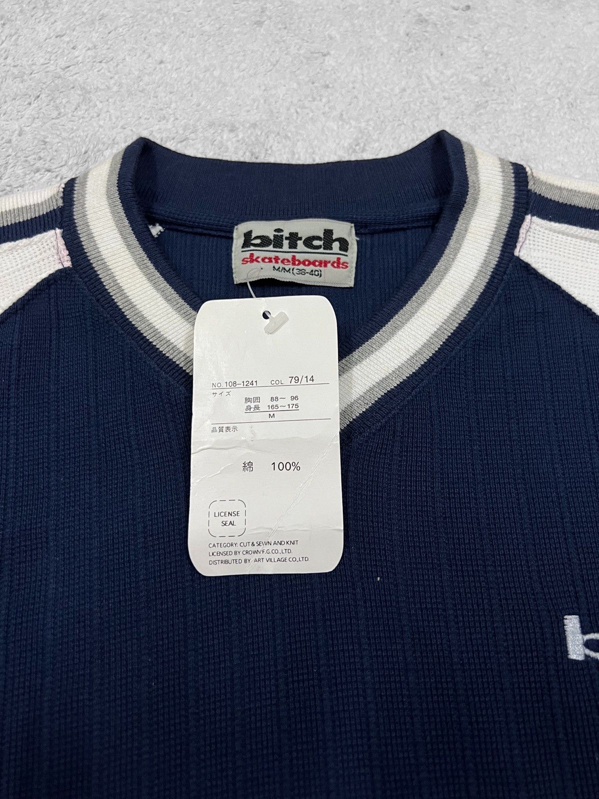 Designer × Vintage 90s BITCH SKATEBOARD BRAND NAVY SIDE STRIPE TAG (DEADSTOCK) Size US M / EU 48-50 / 2 - 5 Thumbnail