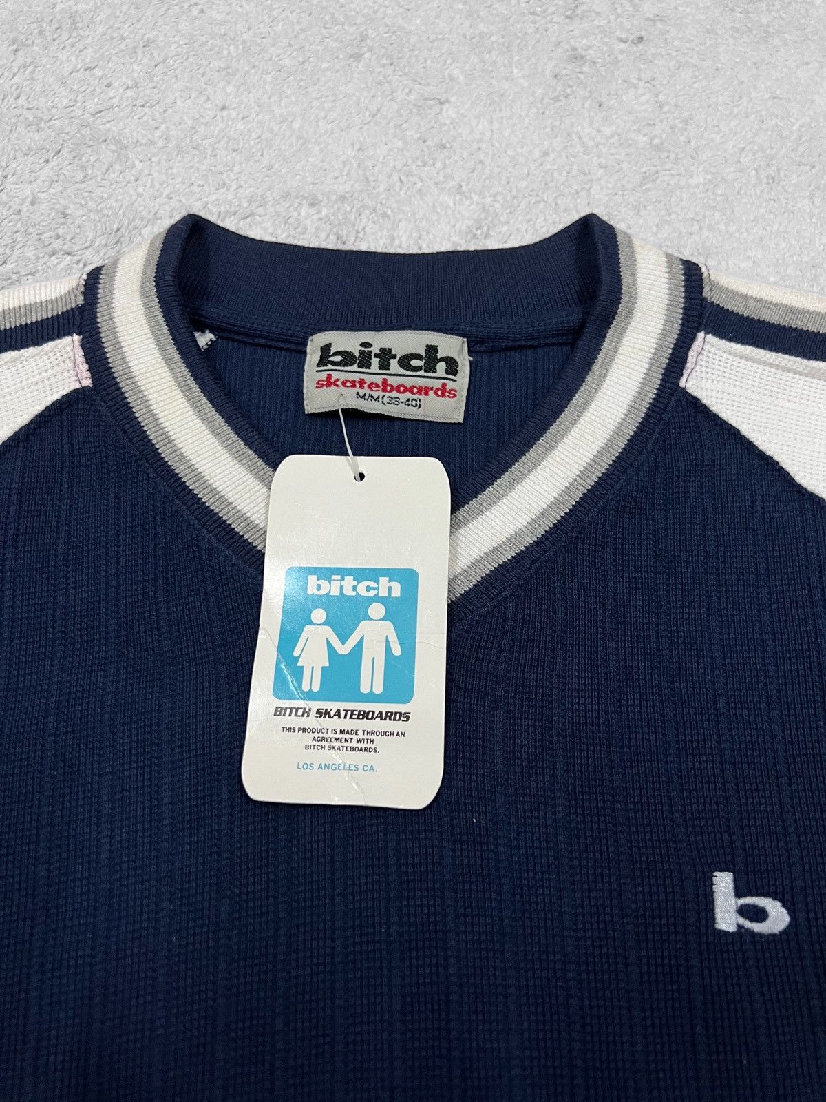 Designer × Vintage 90s BITCH SKATEBOARD BRAND NAVY SIDE STRIPE TAG (DEADSTOCK) Size US M / EU 48-50 / 2 - 6 Thumbnail