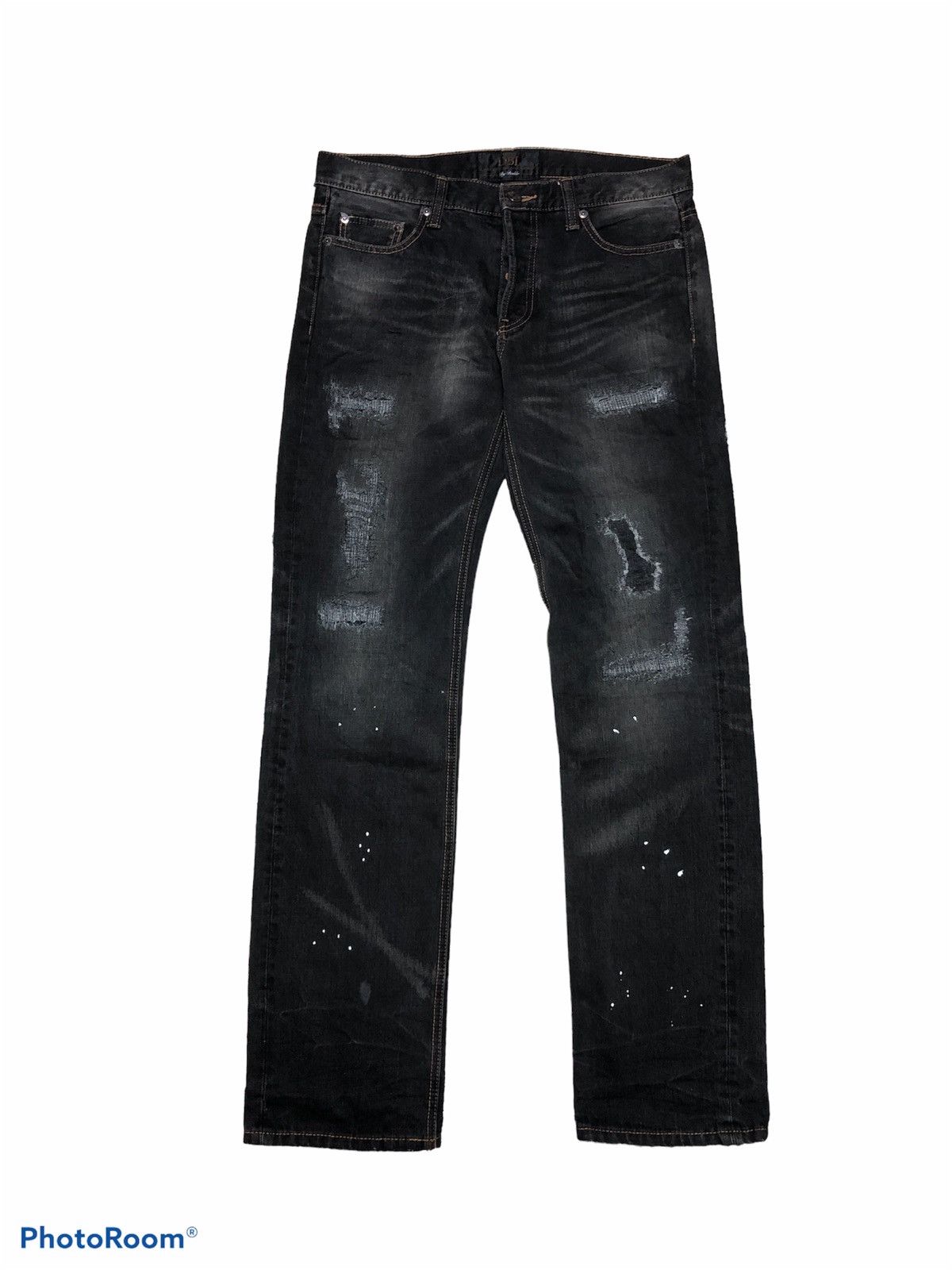Japanese Brand DIABLO WASHED BLACK BORO DENIM Size US 34 / EU 50 - 1 Thumbnail