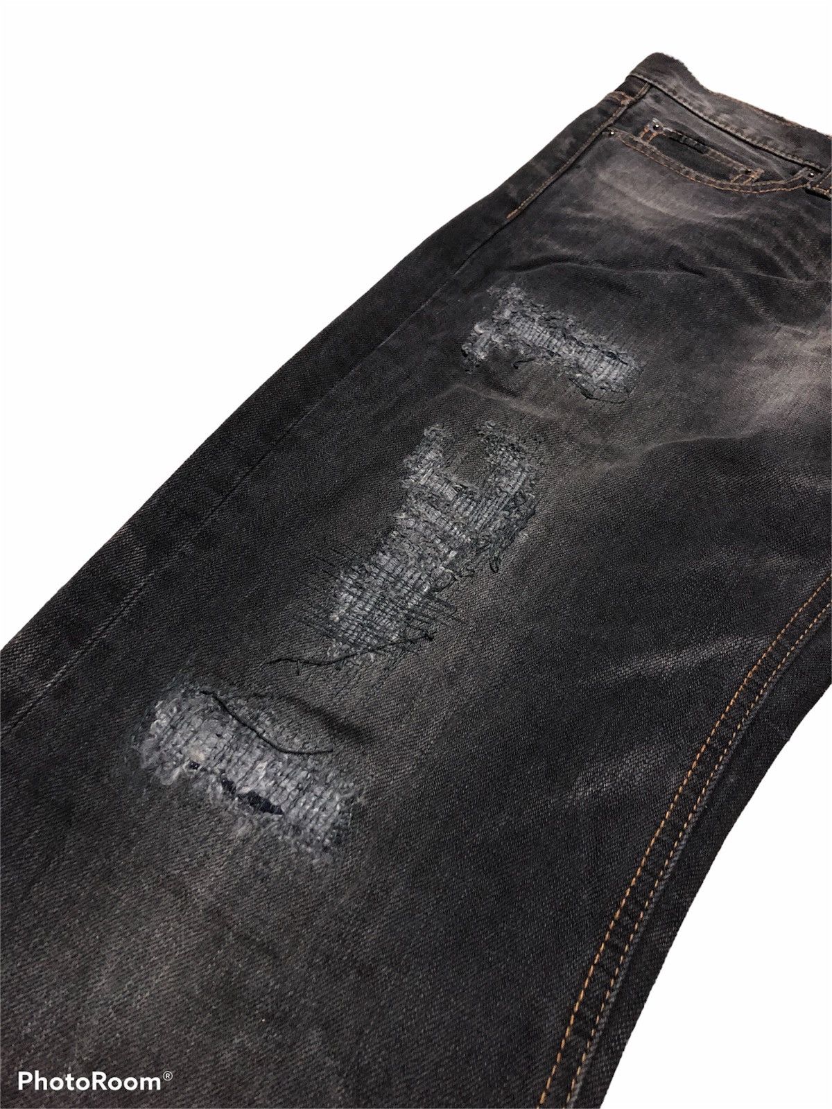 Japanese Brand DIABLO WASHED BLACK BORO DENIM Size US 34 / EU 50 - 7 Thumbnail