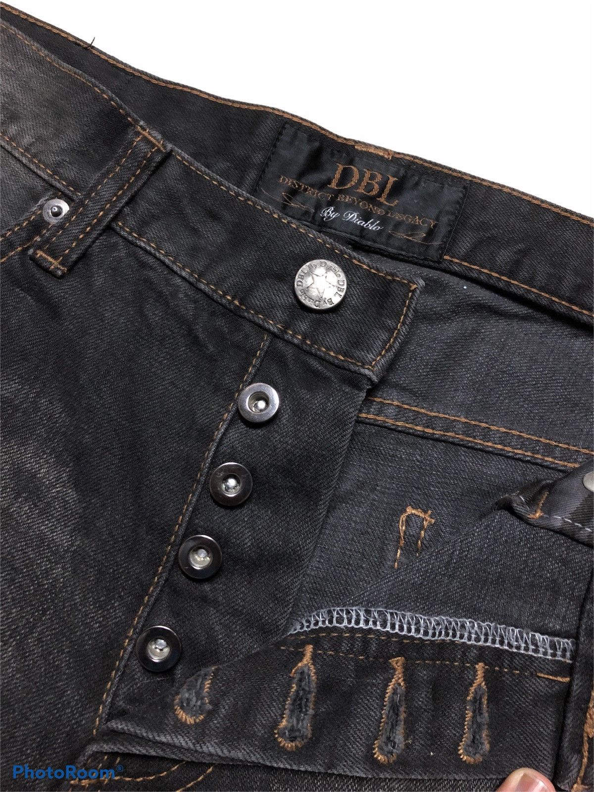 Japanese Brand DIABLO WASHED BLACK BORO DENIM Size US 34 / EU 50 - 4 Thumbnail