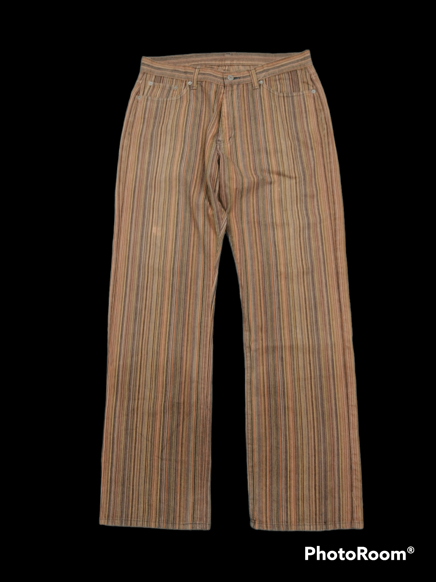 Designer DISTRESSED HIPPIES MULTICOLOUR STRIPE MADE IN JAPAN PANTS Size US 33 - 1 Thumbnail