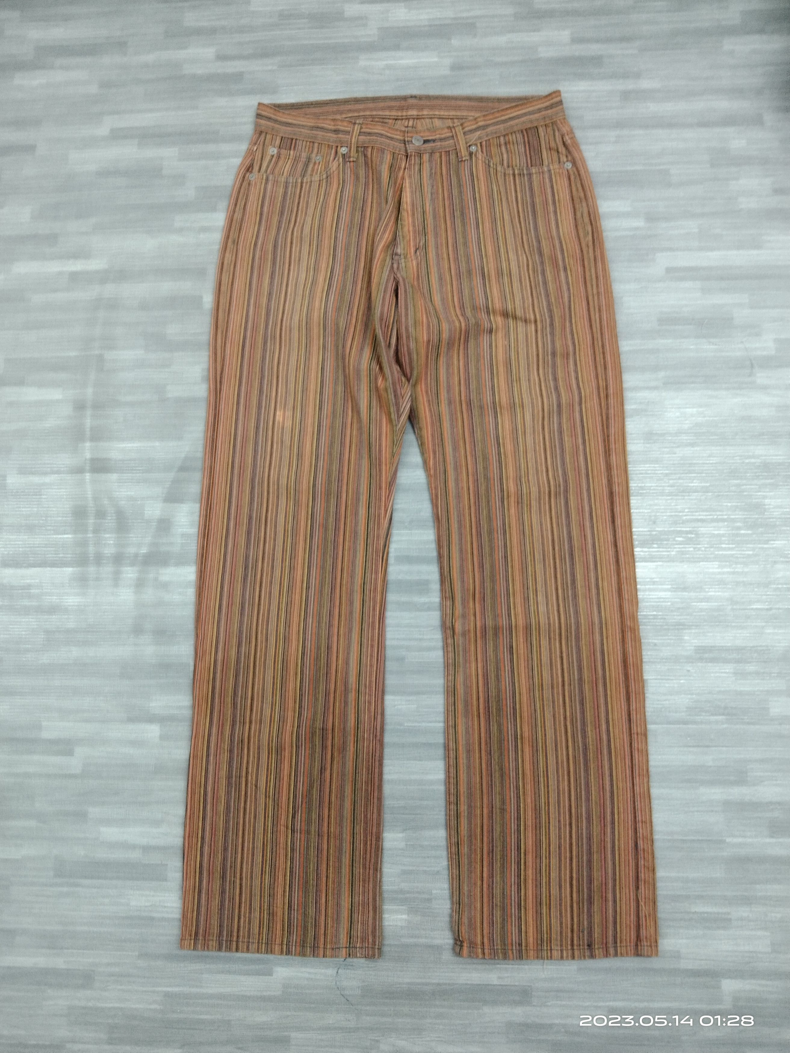 Designer DISTRESSED HIPPIES MULTICOLOUR STRIPE MADE IN JAPAN PANTS Size US 33 - 2 Thumbnail