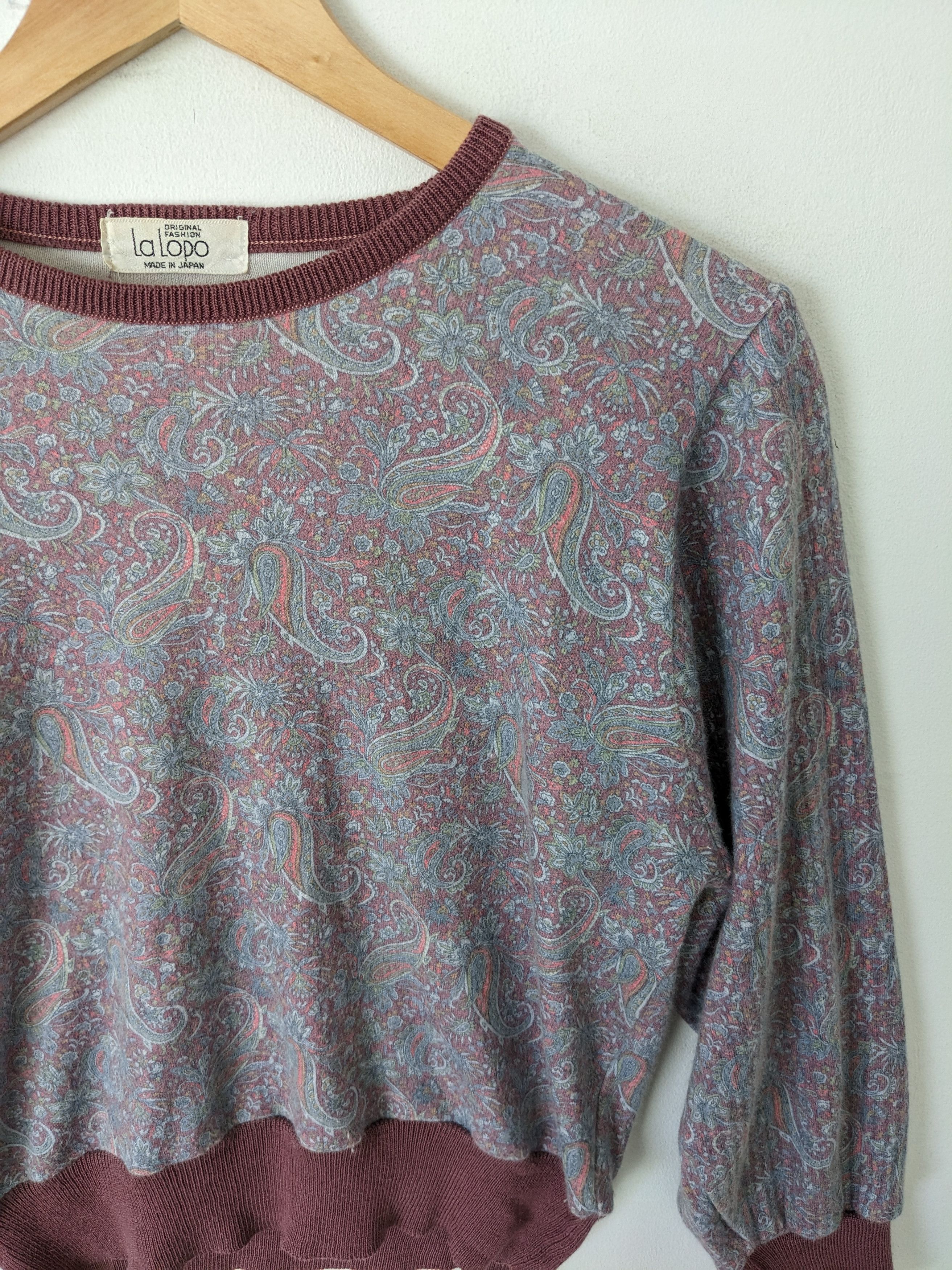 Japanese Brand × Vintage Vintage Wool Crop Sweatshirt Paisley Motif by La Lopo Japan Size M / US 6-8 / IT 42-44 - 9 Thumbnail